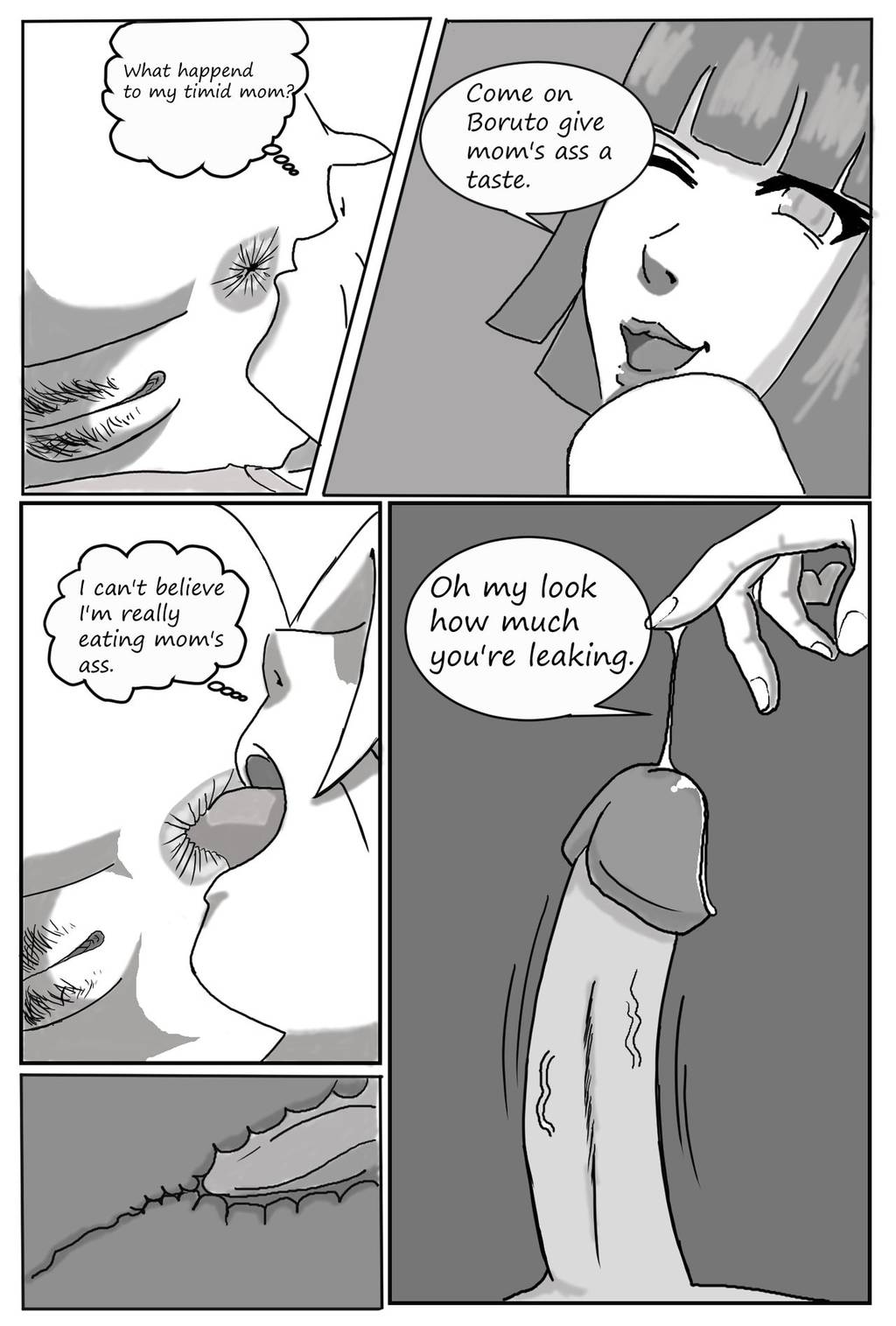 anilingus, anus, boruto: naruto next generations, comic, comic page, erection, facesitting, female, hairy pussy, hyuuga hinata, incest, licking ass, male, mature female, milf, mother and son, naruto, naruto (series), penis, precum, pussy, tongue penetration, uzumaki boruto, uzumaki hinata, younger male