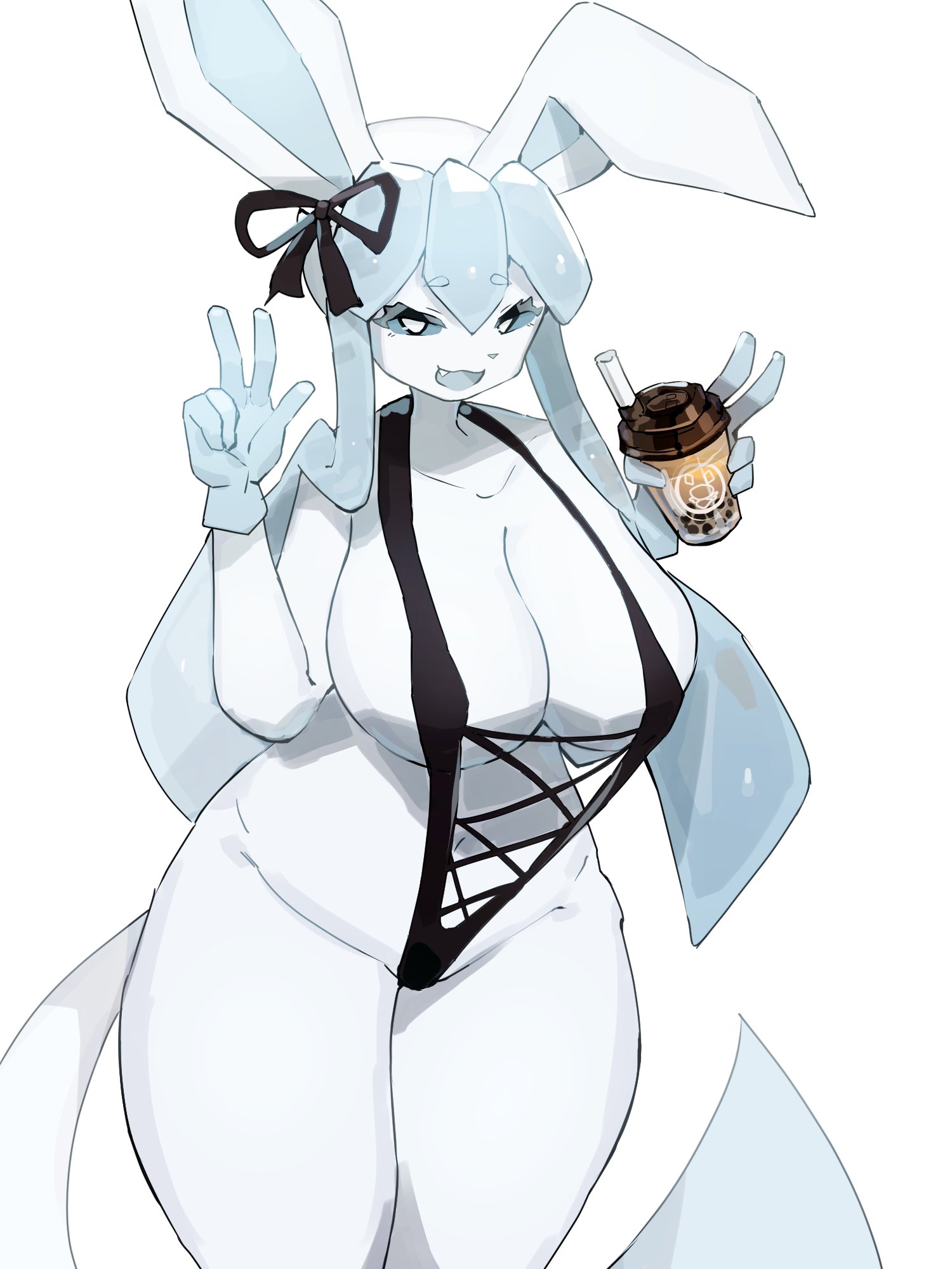 1girls, anthro, ass, baburusushi, big ass, big breasts, blue eyes, blue fur, bra, breasts, canine, claws, clothing, cute, cute fang, drink, eeveelution, female, fluffy, fluffy tail, fur, furry, glaceon, happy, looking at viewer, mammal, nintendo, nipples, open mouth, pawpads, paws, pokémon (species), pokemon, pokemon (species), pussy, sweat, tail, tailwag, teeth, tongue