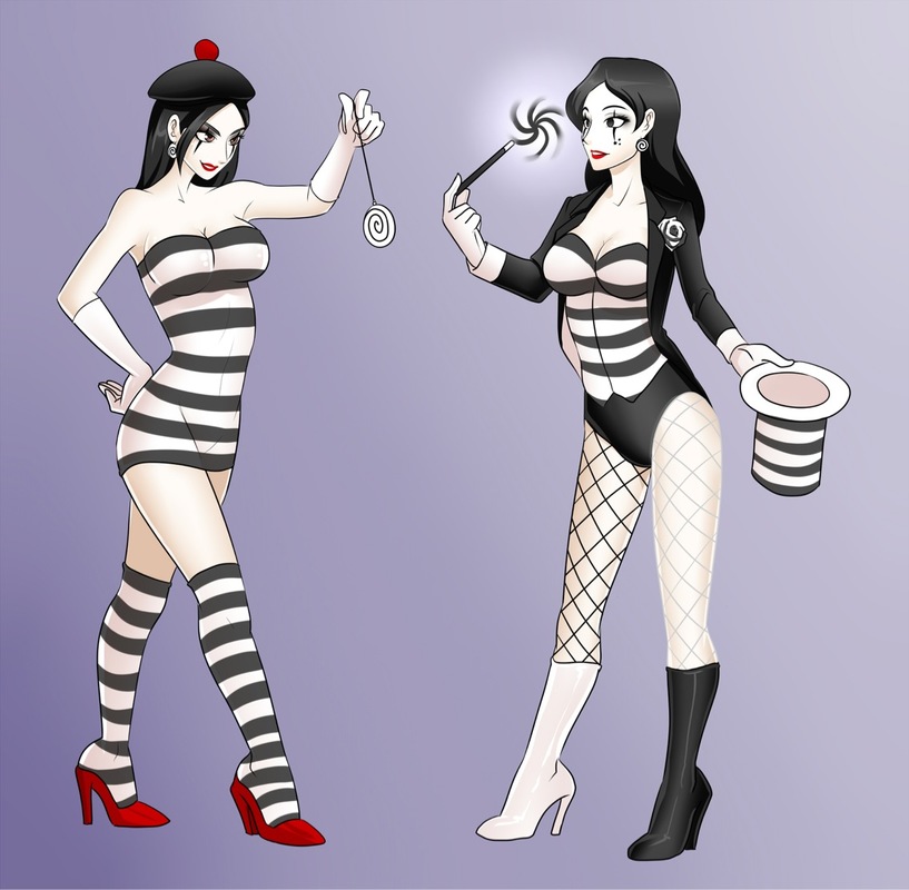 black hair, boots, breasts, corruption, dc, dc comics, dress, female, female only, femdom, femsub, fishnets, gloves, happy trance, hat, high heels, large breasts, lipstick, long hair, magic, magic wand, magician, makeup, mime, mimestress (sumdudehere), mind control, oo sebastian oo, pendulum, spiral, straight hair, zatanna, zatanna zatara