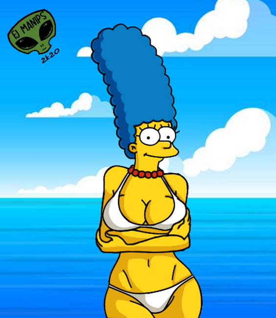 beach big_breasts bikini crossed_arms fjm horny marge_simpson solo sun the_simpsons