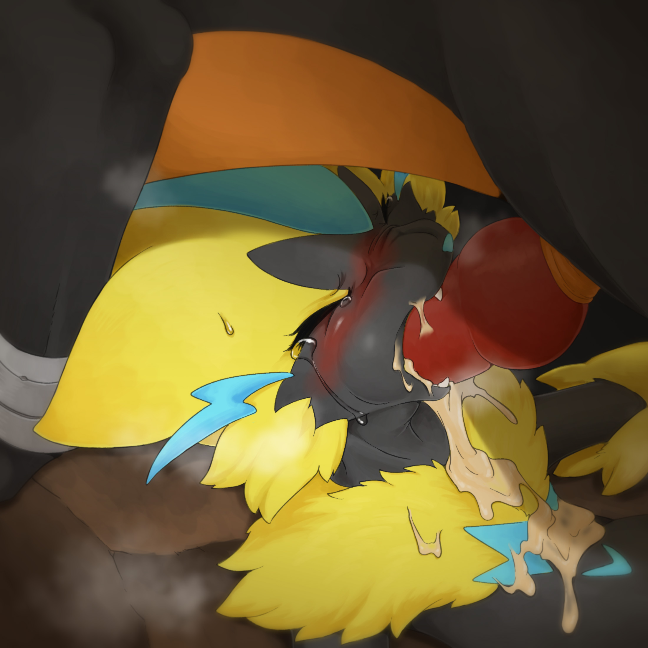 1boy, ambiguous gender, anthro, ass, bent over, bestiality, black fur, blowjob, canine, canine penis, claws, closed eyes, cum, cum in mouth, cum in pussy, cum in throat, deepthroat, domination, fangs, fellatio, female, fluffy, fluffy tail, fur, furry, heart, houndoom, knot, laying down, looking at another, male, male only, mammal, nintendo, open mouth, oral, oral sex, penis, pokémon (species), pokemon, pokemon (species), pussy, rape, sharp teeth, struggling, struggling to fit, tail, tears, tight throat, tongue, tongue out, yellow fur, zeraora, zoophilia, 破壊狼