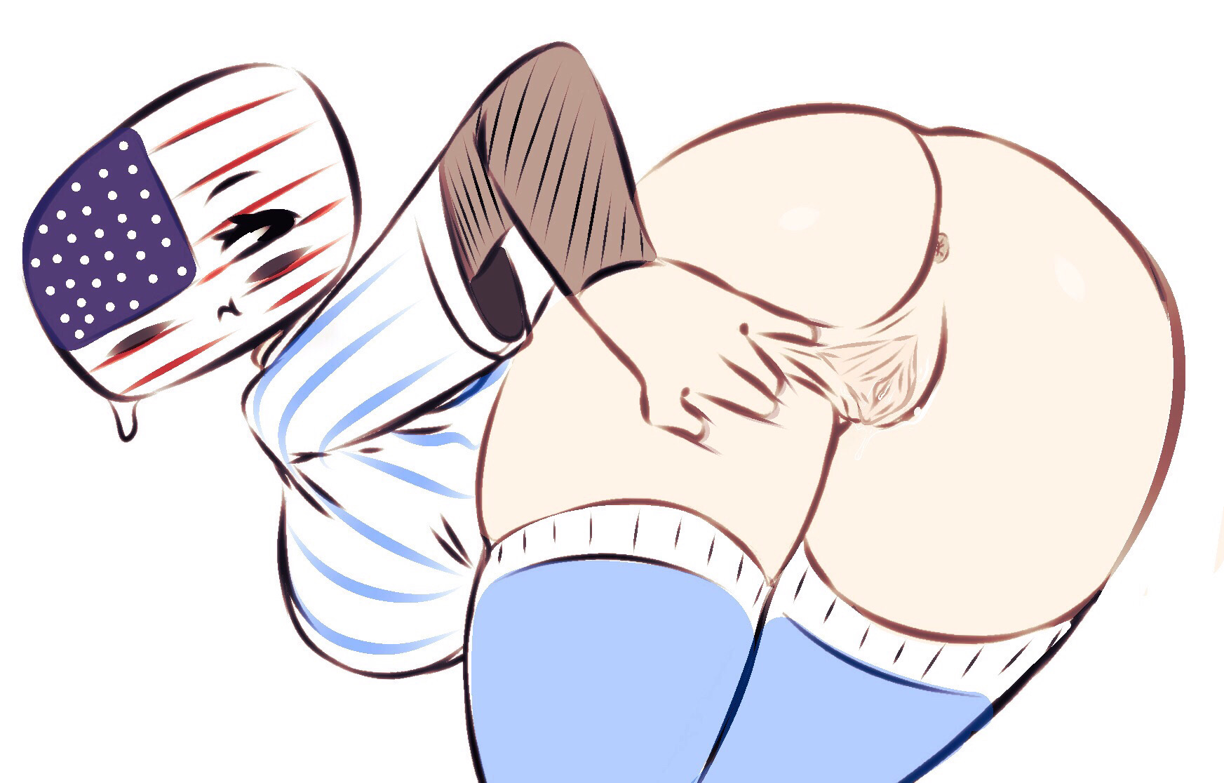 1girls, american flag, anus, ass, back view, breasts, clothed, clothing, countryhumans, countryhumans girl, female, female only, flag, flawsy, humanoid, humanoidized, looking at viewer, pale skin, partially clothed, personification, pout, pussy, skindentation, solo, spread pussy, spreading, tagme, thighhighs, united states of america, united states of america (countryhumans)