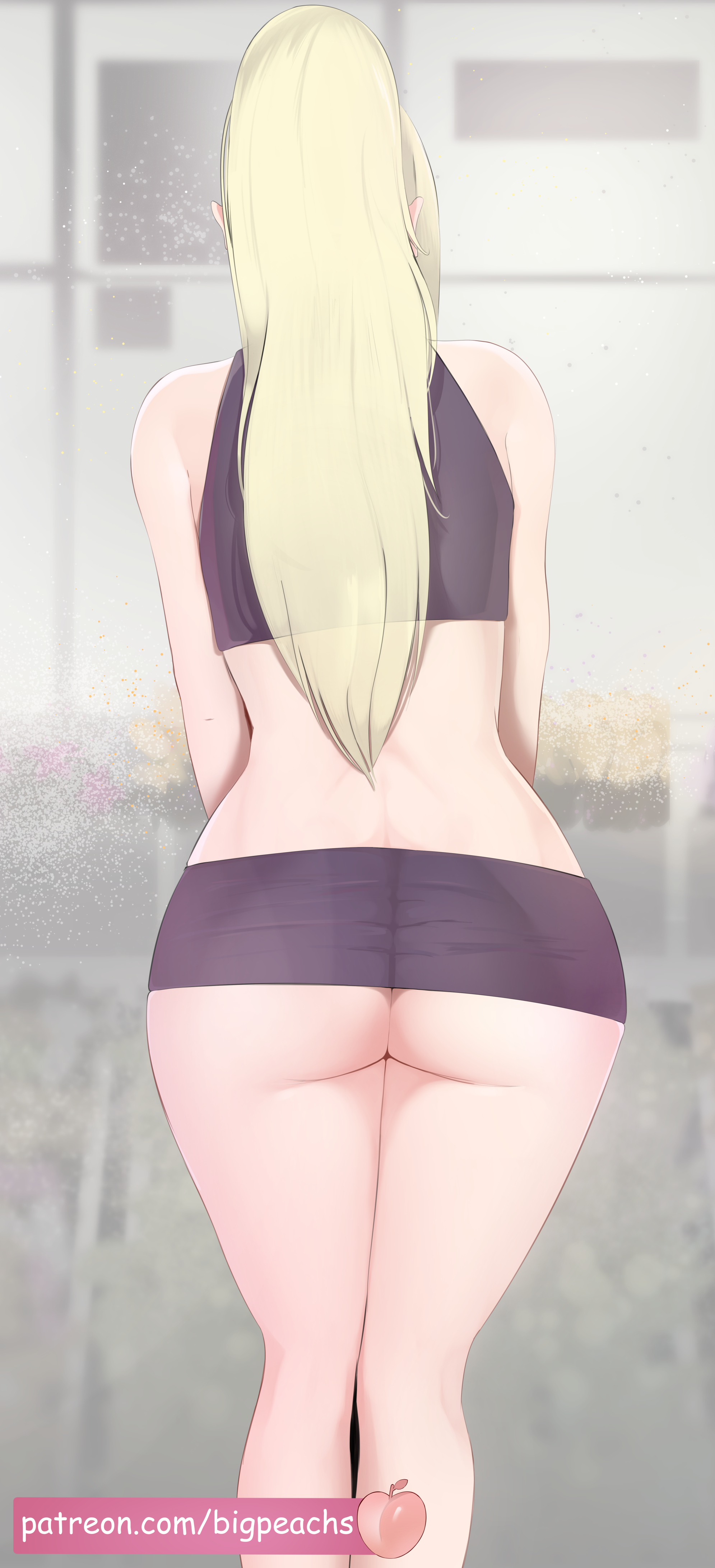 1girls, ass, back view, bigpeachs, clothing, curvy, curvy figure, female, female only, flowers, ino yamanaka, long hair, midriff, miniskirt, naruto, naruto (series), naruto shippuden, ponytail, puririn (puririiin), revealing clothes, skimpy, skimpy clothes, skirt, sleeveless, sleeveless shirt, solo, tied hair, wide hips