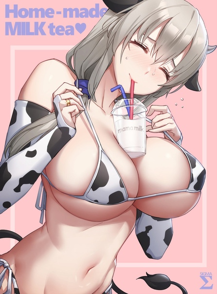 1girls, big breasts, breasts, cow bikini, cow ears, cow horns, cow print, cow tail, female, female only, milf, milk, solo, tagme, uzaki tsuki, uzaki-chan wa asobitai!