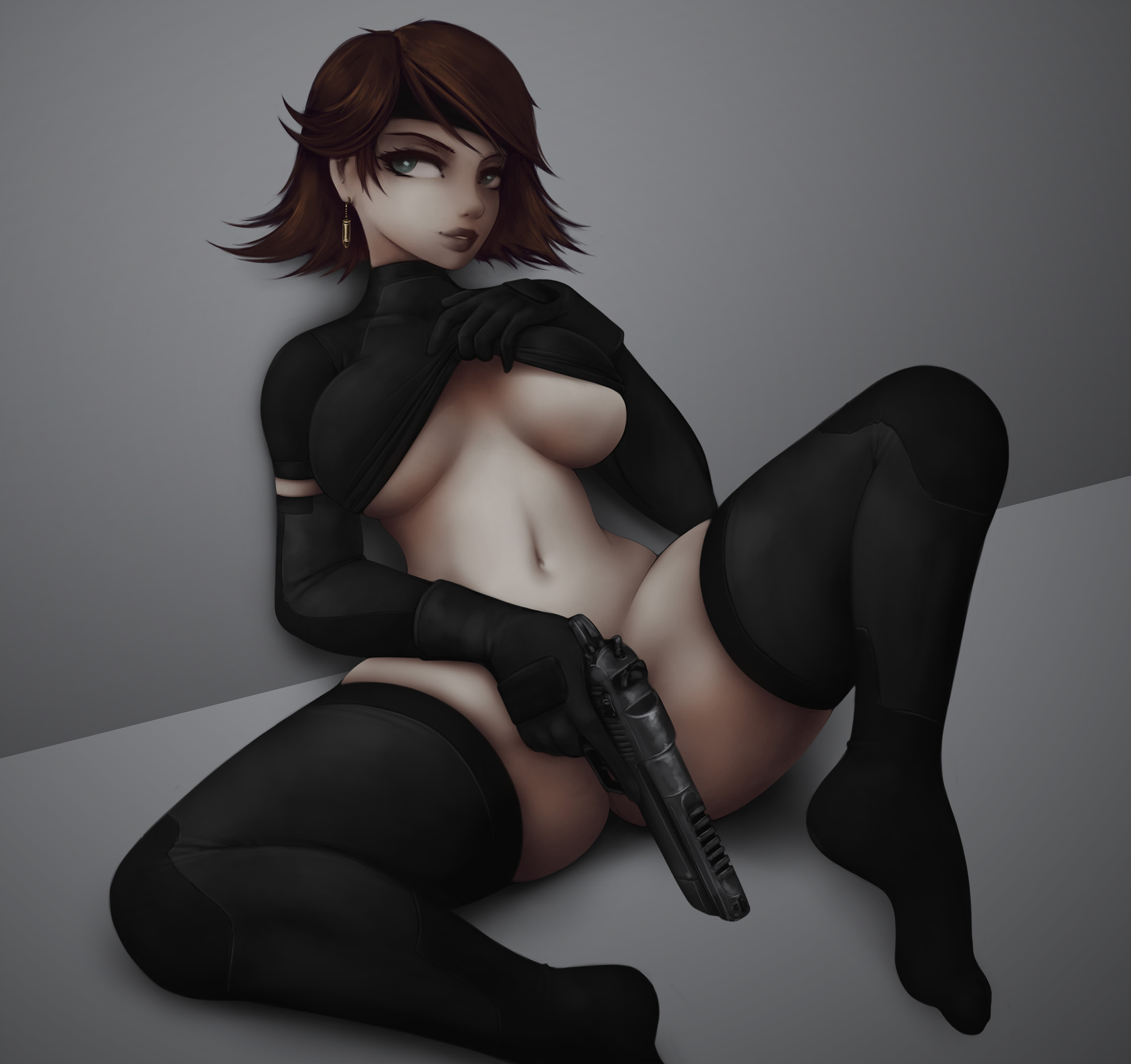 1girls, big breasts, breasts, cleavage, female, female only, impracticalart, large breasts, meryl silverburgh, metal gear solid, solo, spread legs, thighhighs
