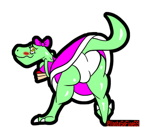 anthro anus blush claws dinosaur dress dress_lift green_skin hairbow legs_apart panties presenting_hindquarters reptile schoolgirl tail vontesofine69