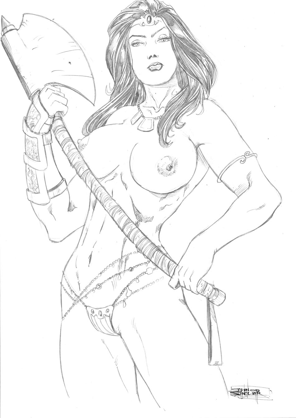 1girls a_princess_of_mars areolae axe barsoom breasts dejah_thoris jean_sinclair monochrome nipples tagme