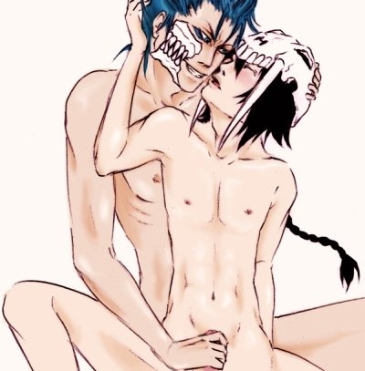 2boys bleach duo ggio_vega grimmjow_jaegerjaquez handjob long_hair nipples tagme yaoi