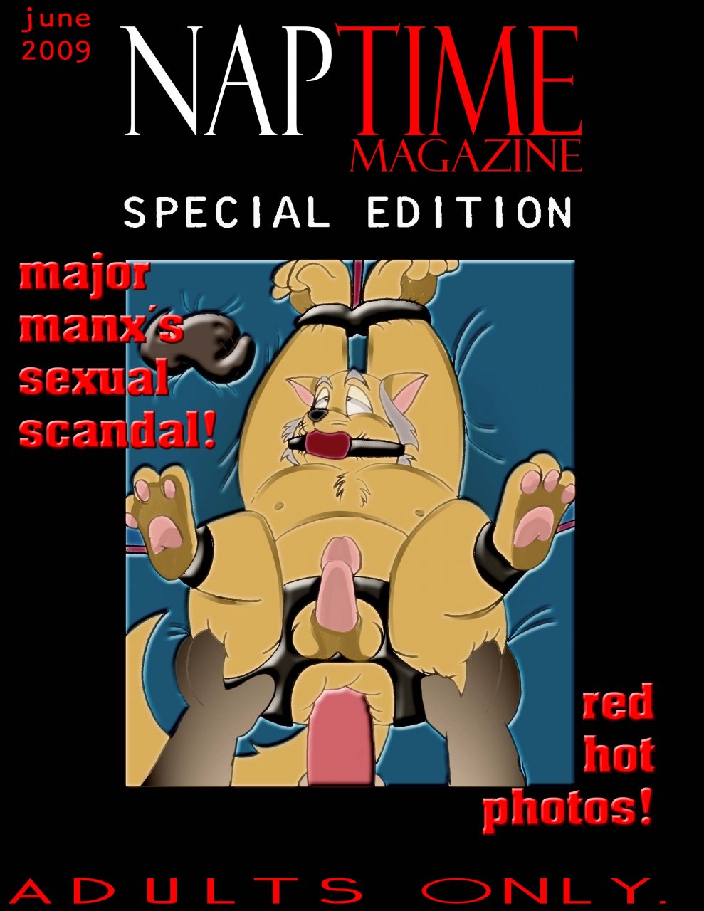 00s 2009 2boys anal artist_request ball_gag bdsm gag gag_ball gay magazine_cover male male_only mayor_manx penis swat_kats tagme