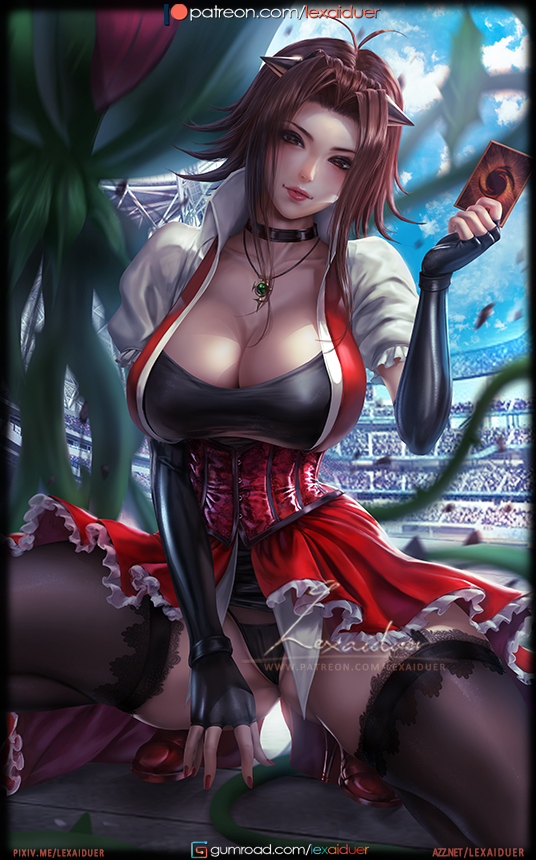 1girls, akiza izinski, big breasts, black panties, breasts, female, female focus, female only, fingerless gloves, gloves, konami, lexaiduer, long hair, panties, red hair, tagme, tentacle, yu-gi-oh!, yu-gi-oh! 5d's