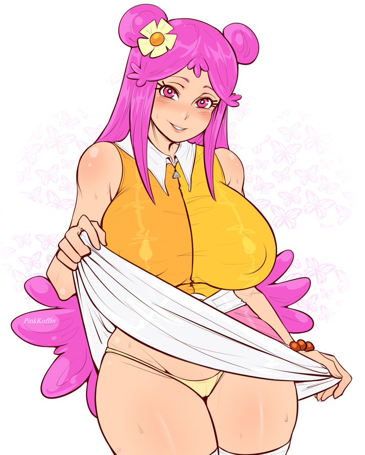 aged_up ami_onuki ass ass_visible_through_thighs background big_breasts blush breasts cartoon_network casual double_bun erect_nipples erect_nipples_under_clothes hi_hi_puffy_amiyumi high_resolution huge_breasts human large_breasts long_hair neckwear panties pink_eyes pinkkoffin skirt thick_thighs thighs white_background wristwear