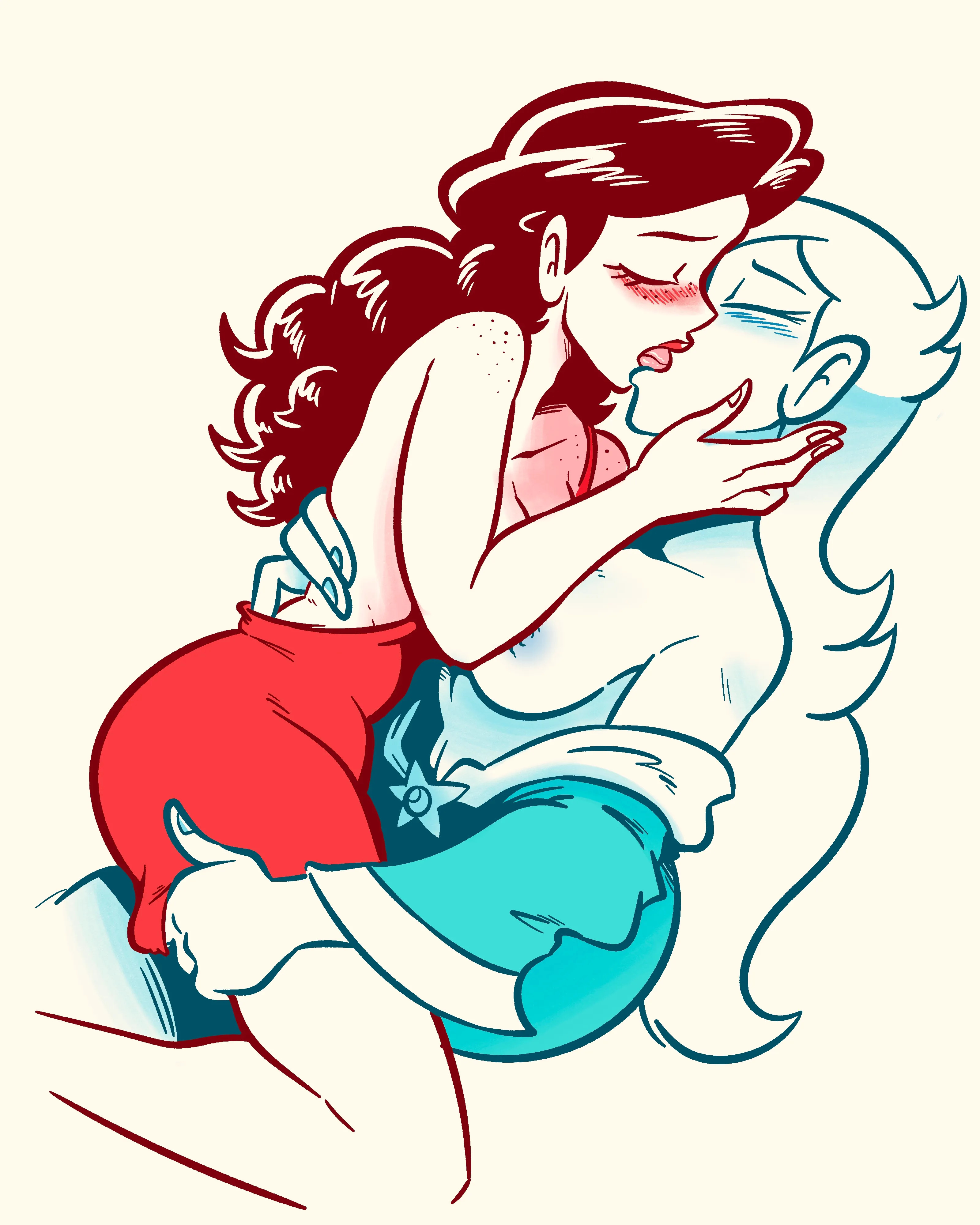 blush, blushing, blushing female, brandon santiago (artist), closed eyes, eyes closed, french kiss, holding partner, kiss, kissing, lesbian, lesbian kiss, mario (series), nipples, partially nude, pauline, pauline (mario), princess rosalina, rosalina, rosalina (mario), tounge kissing, wholesome, wholesome as fuck, wholesome couple, yuri