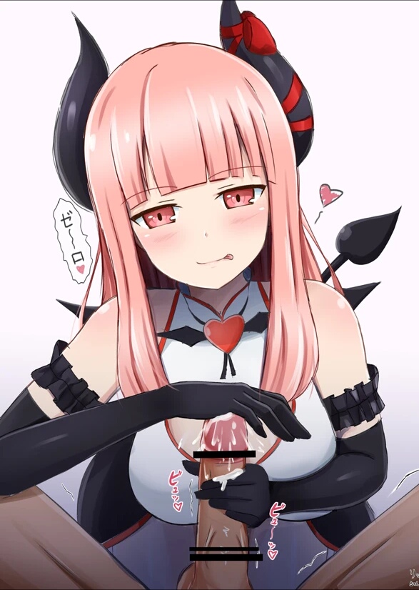 1boy 1girls :p black_gloves cum dark-skinned_male dark_skin demon_girl demon_horns demon_tail eve.ch eve_valerne female glans_rub glansjob gloved_handjob handjob interracial licking_lips light-skinned_female light_skin pink_hair post_orgasm_torture virtual_youtuber