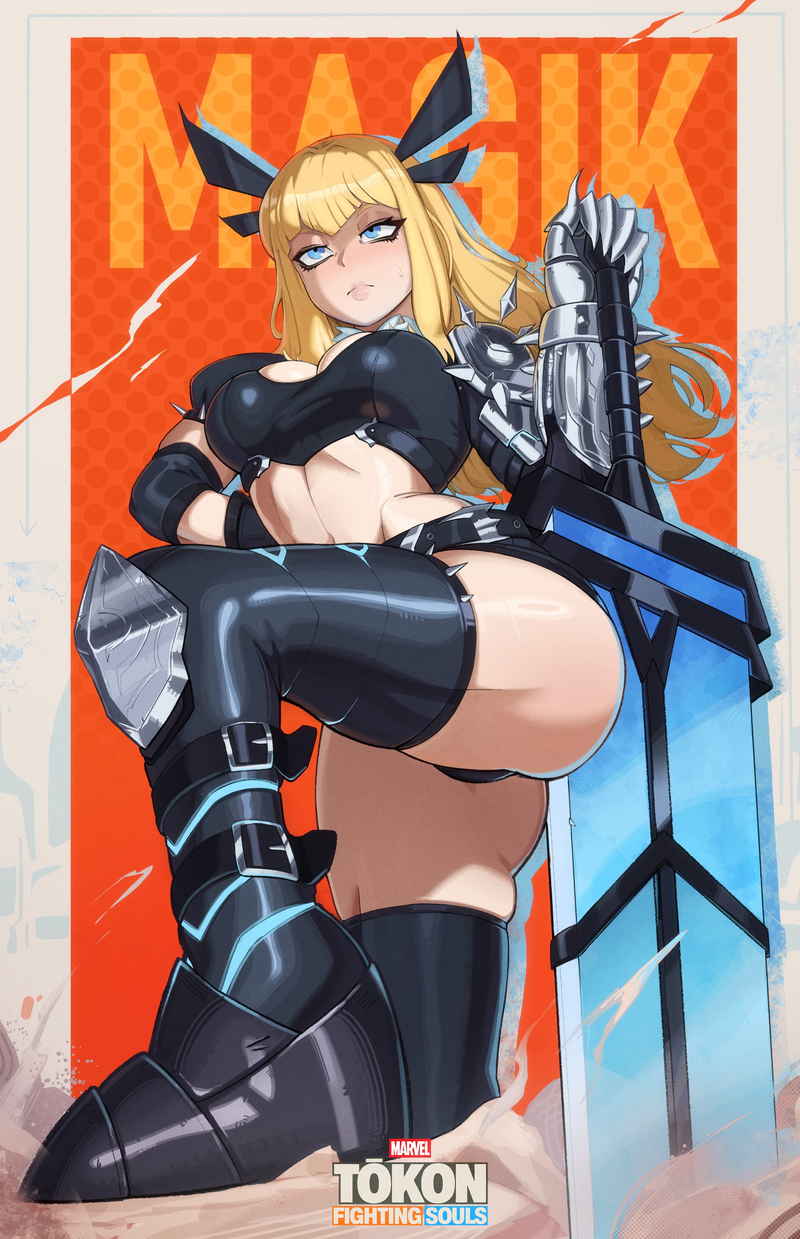 big ass, big breasts, female, ishoo, low-angle view, magik (illyana rasputin), magik (marvel tokon), marvel, marvel tokon: fighting souls, thick thighs