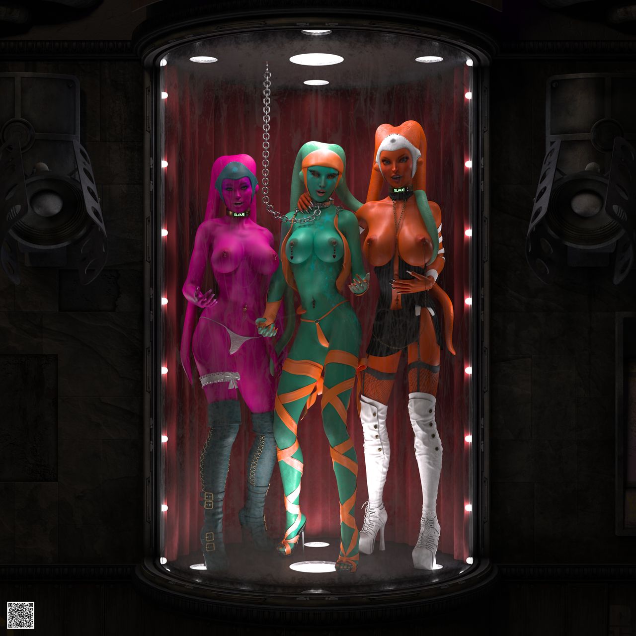 3d 3girls alien belly chain_leash container cwichura display femsub forced glass harem headdress high_heel_boots high_heels in_container large_breasts long_boots multiple_girls navel navel_piercing nipple_chain open_vest original_characters panties pierced_nipples pink_skin red_skin sex_slave slave slave_collar slavegirl star_wars submissive_female twi'lek voluptuous