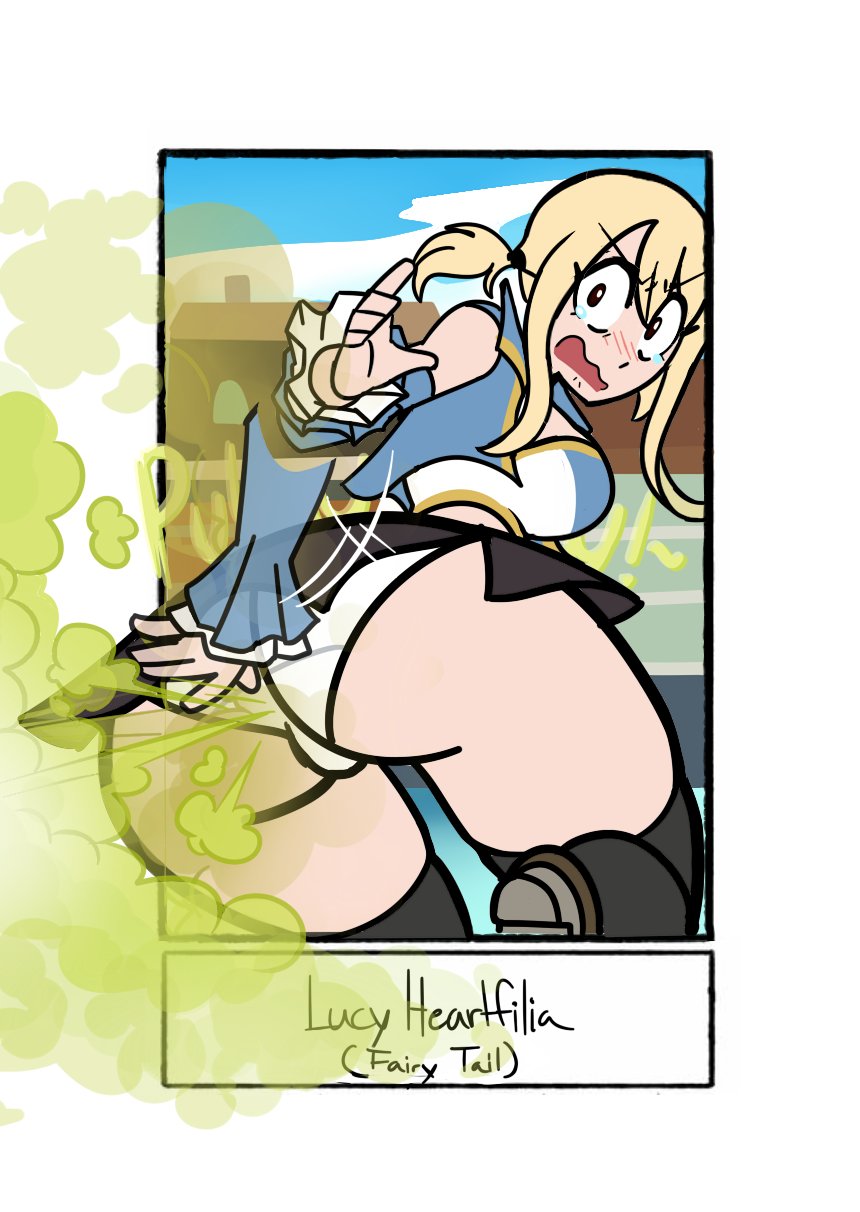 ass blush crying embarrassed fairy_tail fanning fart fart_cloud fart_fetish farting farting_at_viewer female flatulence flatus gas gassy lucy_heartfilia oddtenn solo solo_female stink tenuousoddity thick_thighs yoshizilla