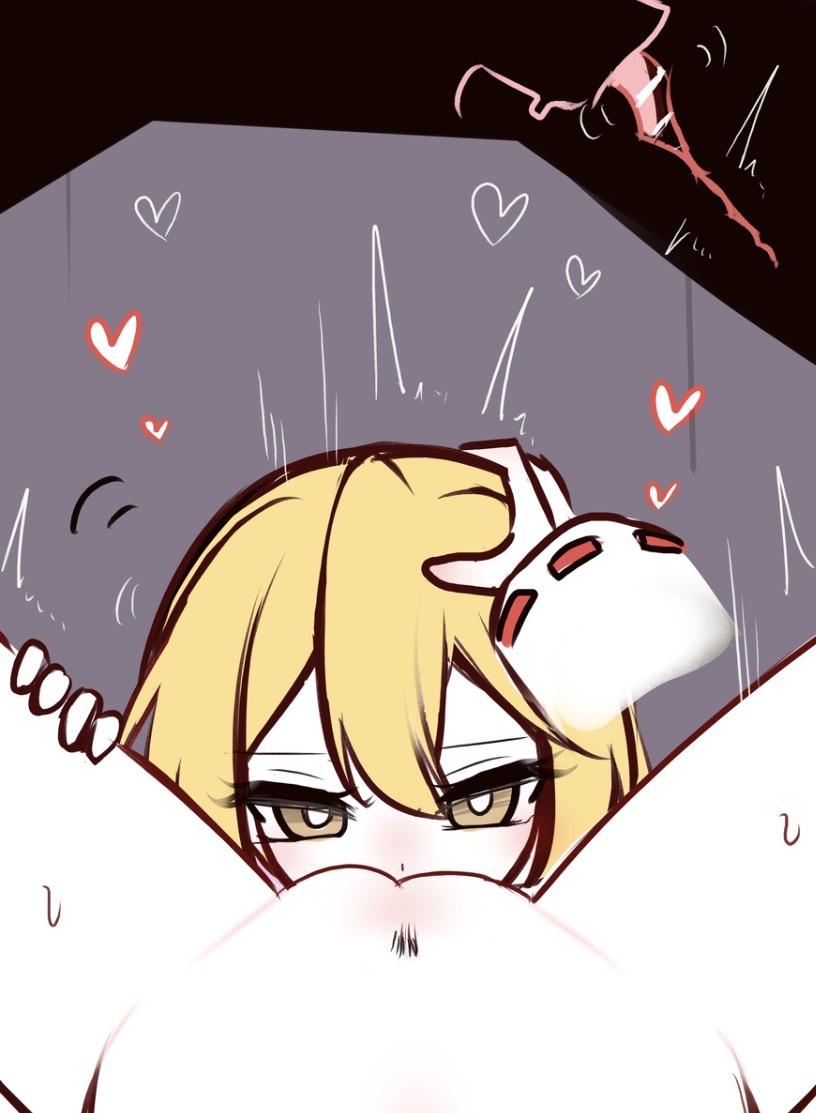 2girls, blonde-haired female, cleft of venus, cunnilingus, female focus, female on female, female only, female pov, female/female, femdom, femsub, hakurei reimu, hand on head, kirisame marisa, lesbian, lesbian sex, licking pussy, looking at viewer, marisa kirisame, pussy, reimu hakurei, shaved pussy, shen bi ren (user rjgy2824), touhou, vagina, vulva, yuri