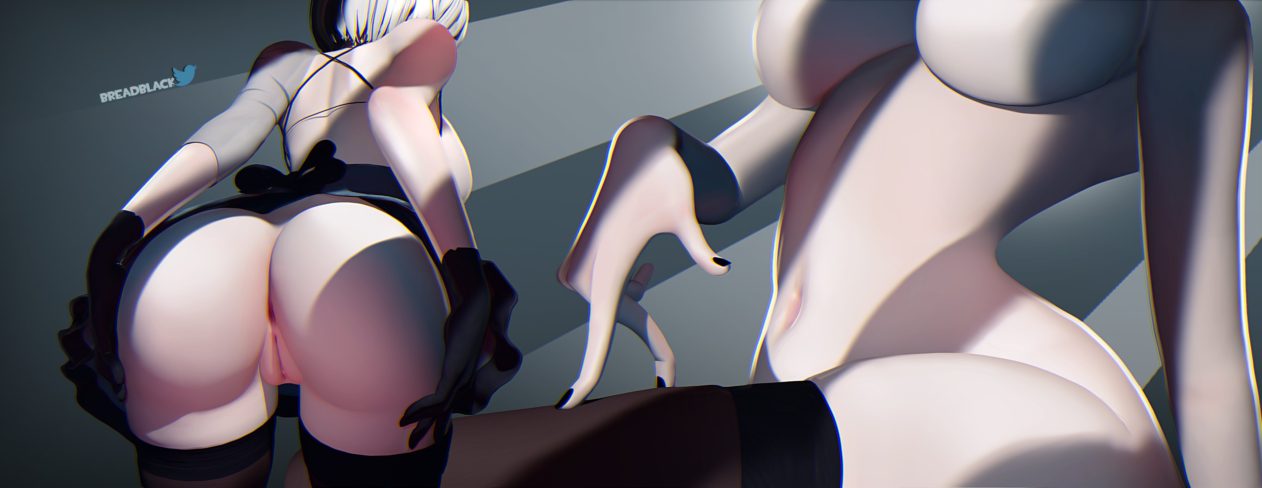 1girls, 3d, anus, ass, big ass, big breasts, bob cut, breadblack, breasts, female, female only, large breasts, nier, nier: automata, pale skin, presenting, presenting hindquarters, presenting pussy, pussy, solo, white hair, yorha 2b