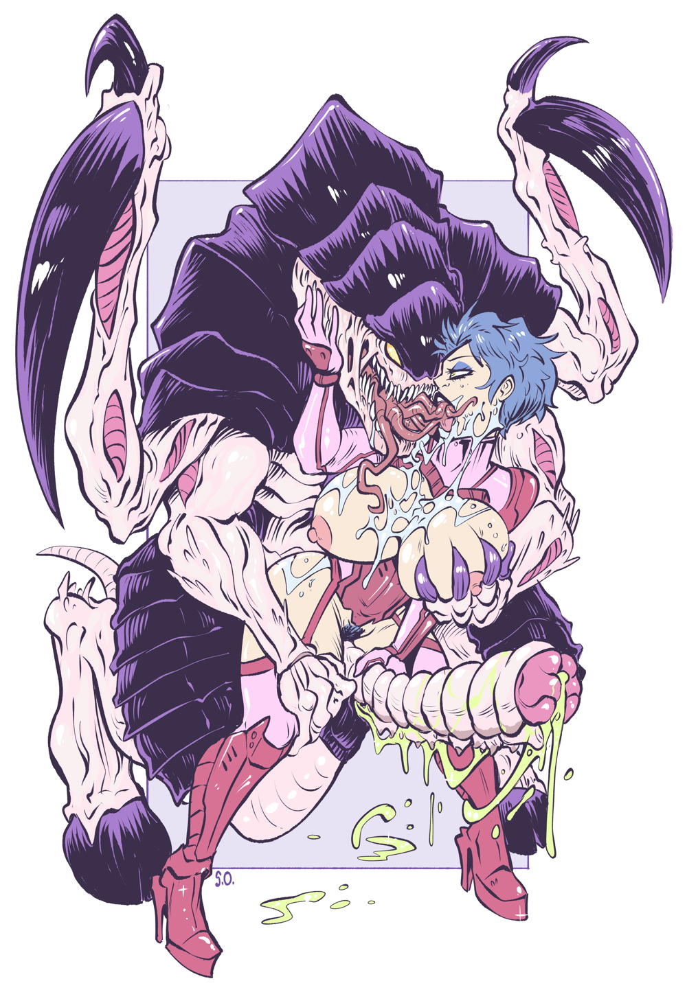 alien, alien genitalia, alien/human, arthropod, arthropod humanoid, big breasts, big cock, big penis, blue hair, blue pubic hair, bodysuit, breasts out, busty, commission, commission art, commissioner upload, completely nude male, consensual, crossover, dominant monster, extreme french kiss, ez mccain, female, femsub, fooling around, foreplay, french kiss, french kissing, goo, high heels, high heels boots, holding penis, huge breasts, huge cock, huge penis, human, human female, imminent sex, insect humanoid, insectoid, insectoid alien, insectophilia, interspecies, kiss, kissing, large breasts, male, male/female, maledom, monster, monster cock, monster dominating human, monster on female, oc, original, original character, pubes, saliva, saliva on breasts, saliva trail, sci-fi, science fiction, seepingooze, sexspace, size difference, smaller female, submissive human, tongue, tongue kiss, tongue out, trojan whore, tyranid, tyranid warrior, warhammer (franchise), warhammer 40k