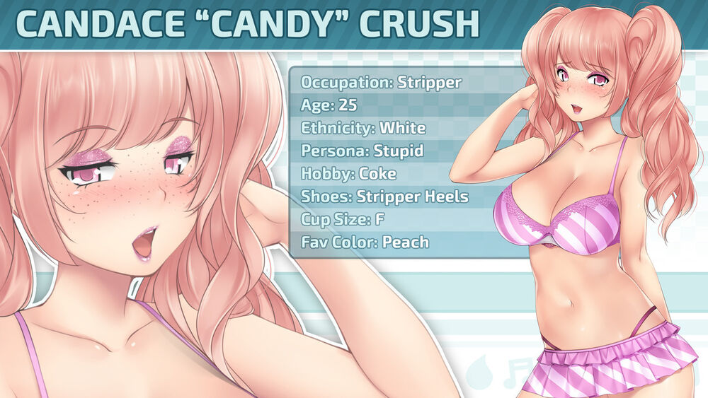 1girls 2020 adult adult_female big_breasts bra breasts candace_crush caucasian caucasian_female character_profile character_sheet fake_breasts female female_focus female_only freckles human human_female huniepop huniepop_2 light-skinned_female light_skin looking_at_viewer matching_hair/eyes miniskirt mostly_nude official_art orange_eyes orange_hair partially_clothed pink_eyes pink_hair skirt smile solo solo_female solo_focus sparkles stripper stupid twintails young_woman