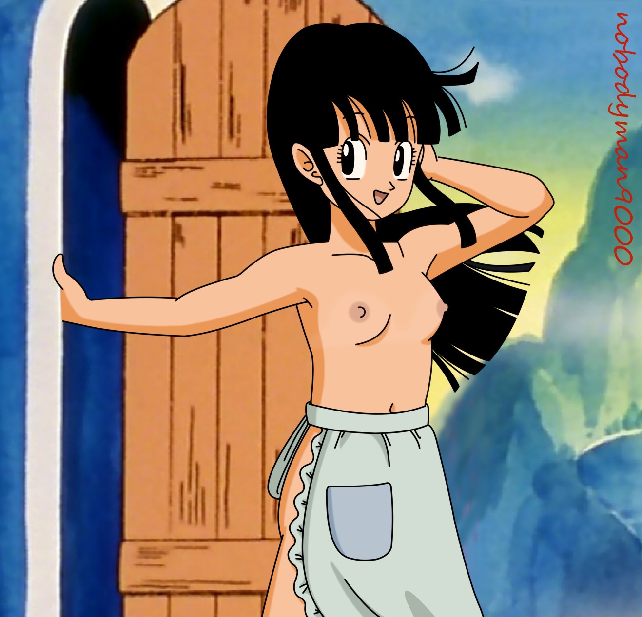 accurate art style, breasts, chichi, dragon ball, dragon ball z, edit, female, flat chest, nobodyman9000, petite, screenshot, screenshot edit, small breasts, tagme