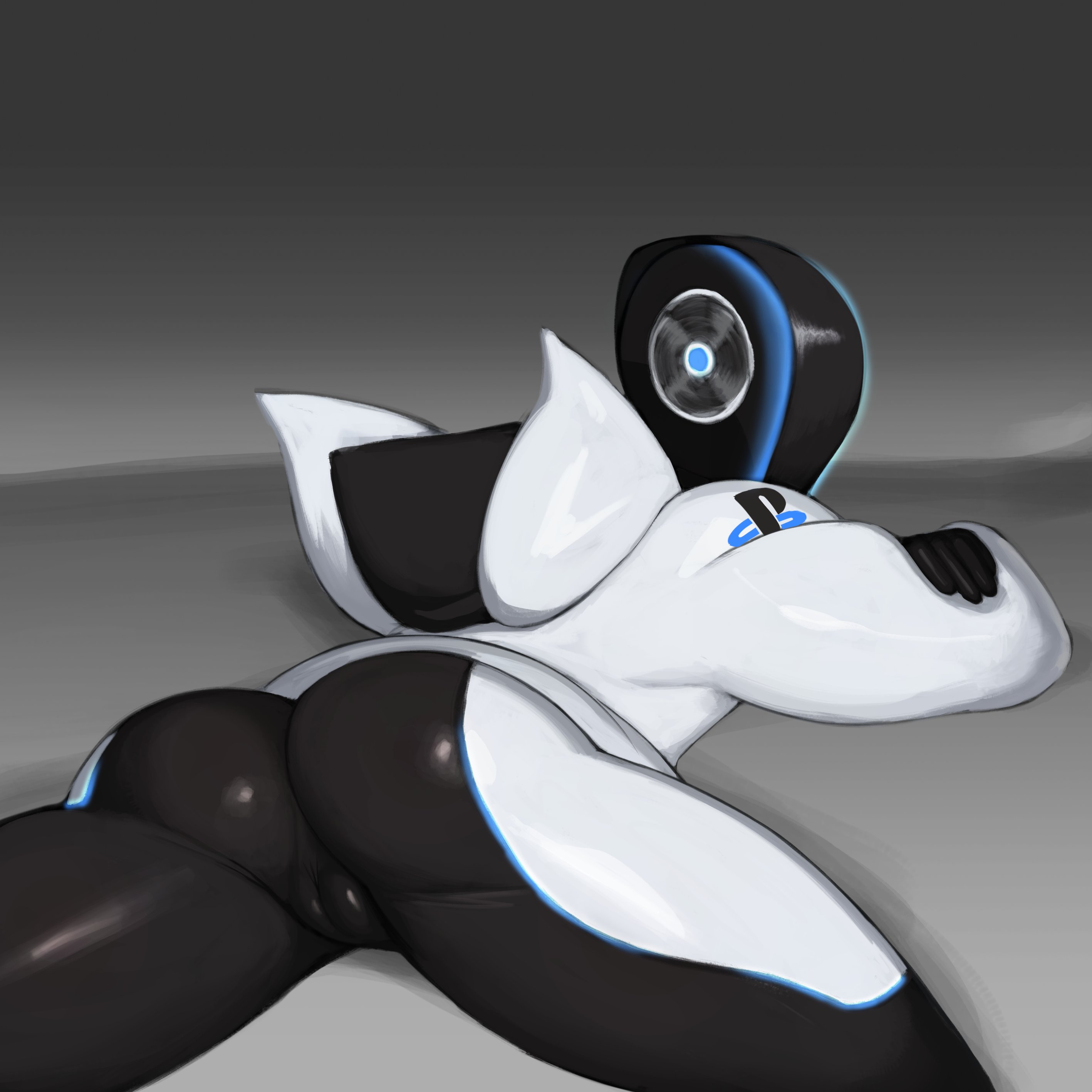 1:1, 1girls, anthro, anthrofied, ass, ass focus, big ass, big butt, butt focus, butt pose, console-tan, eyeless, faceless, faceless female, female, female only, grey background, hips, huge ass, huge butt, humanoid, large ass, large butt, looking at viewer, looking back, looking back at viewer, lying, lying on stomach, mouthless, no eyes, no face, no mouth, no nose, noseless, on stomach, popogori, ps5-tan, pussy, robot, simple background, solo, solo female, thick, thick ass, thick thighs, thighs, three-quarter view, voluptuous, wide hips