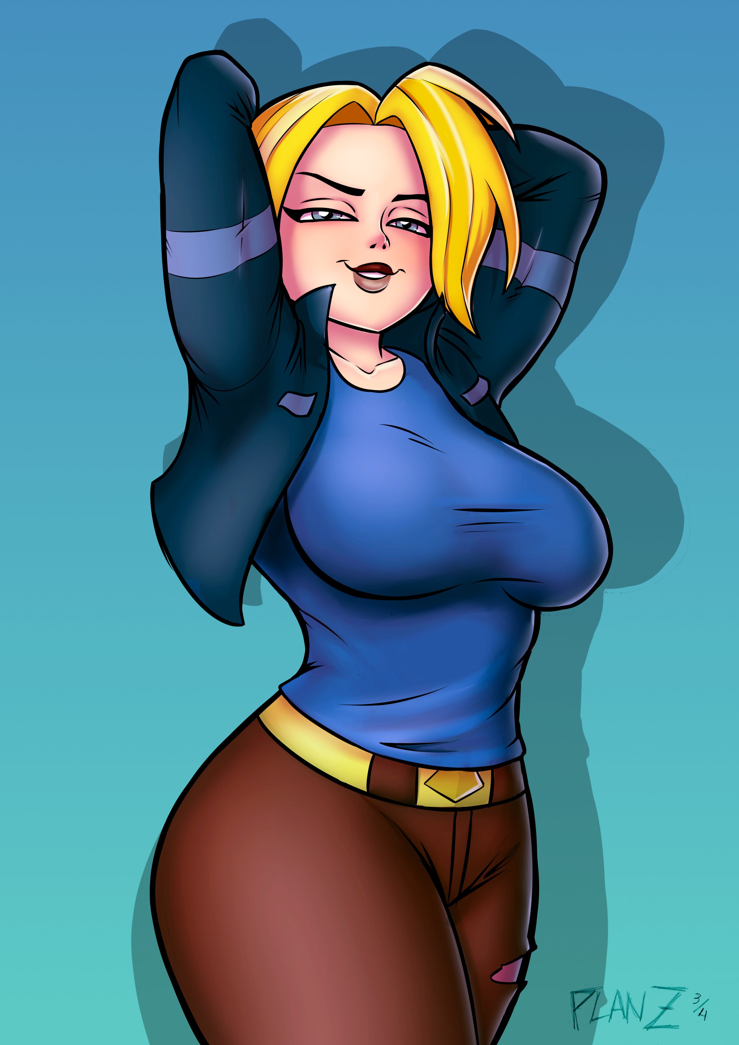 arms behind head, breasts, busty, clothed, dc, dc comics, dc super hero girls, female, kara danvers, kara danvers (shg), kara zor-el, kryptonian, planz34, smooth skin, supergirl, superman (series), thighs