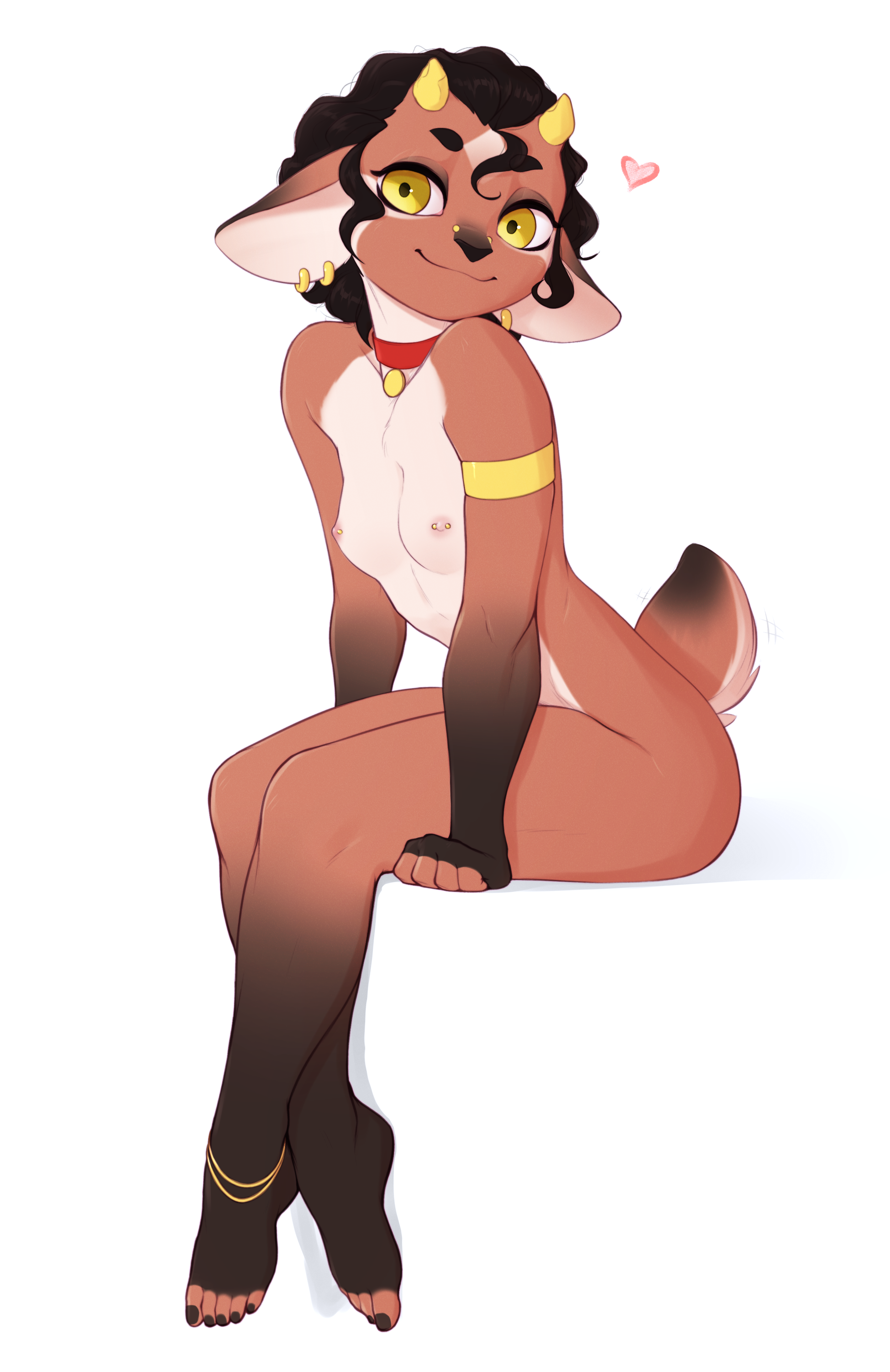 1girls, absurdres, anthro, areolae, breasts, female, female only, furry, highres, horns, kody (pudgeruffian), nipple piercing, nipples, nude, original, piercing, pudgeruffian, scut tail, short tail, small breasts, solo