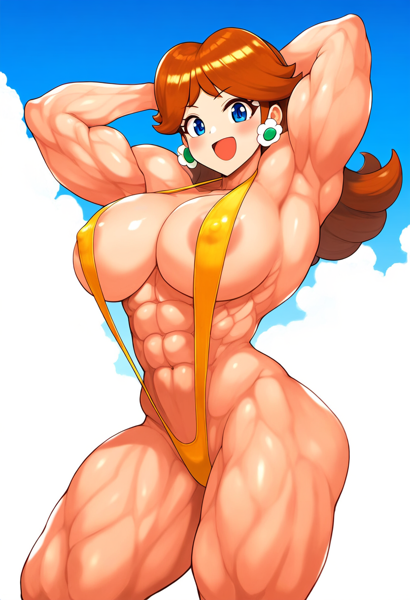 ai_generated female fmg mario_(series) muscular muscular_female princess_daisy slingshot_swimsuit super_mario_bros.