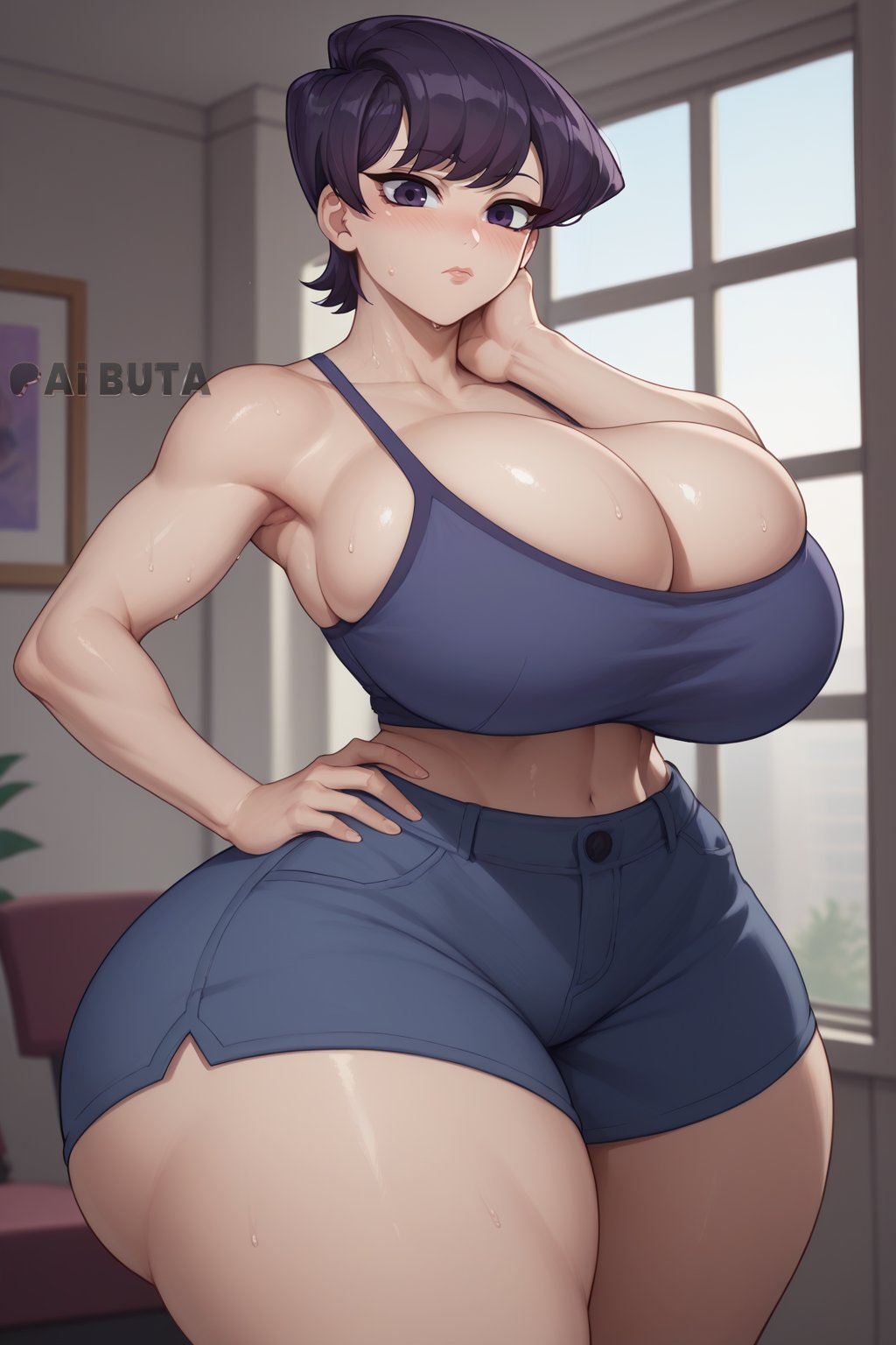 1girls, ai generated, aibuta, asian, asian bimbo, asian female, big breasts, black hair, breasts, female, female only, komi shuuko, komi-san wa komyushou desu, solo, solo female, tagme