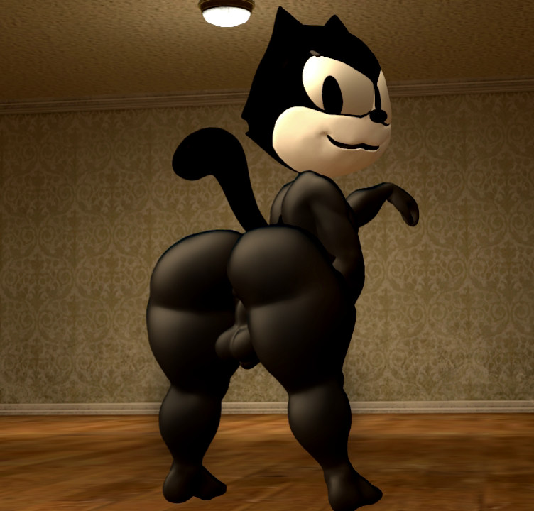 anthro ass balls bent_over big_butt domestic_cat dreamworks felid feline felis felix_the_cat felix_the_cat_(series) genitals huge_butt humanoid male mammal penis pinup pose renajon short_stack shortstack solo thick_thighs