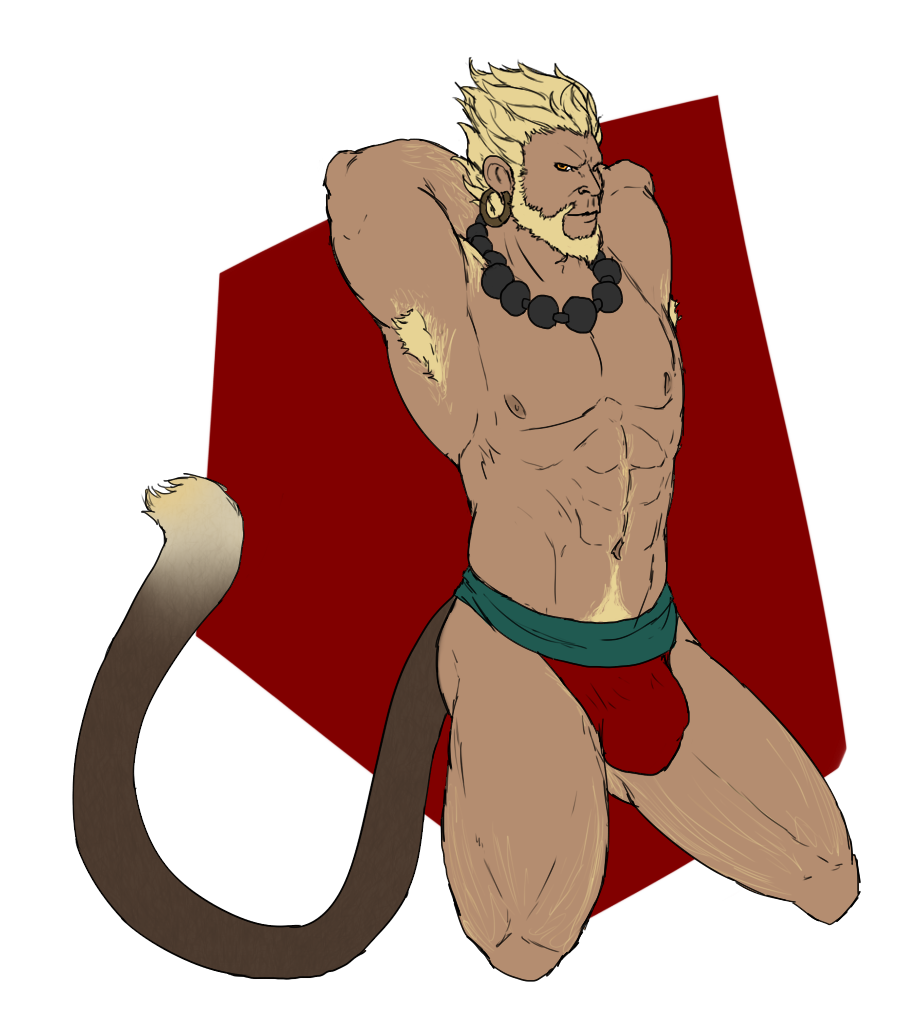 balls bara beard bulge facial_hair flaccid hands_behind_head male male_only monkey muscles muscular mythology olethros penis smite solo solo_male sun_wukong tail