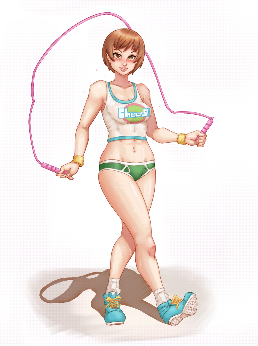 1girls 2023 alternate_costume atlus blush brown_eyes brown_hair brown_hair_female clothed clothed_female clothing female female_focus female_only l0ngsword looking_at_viewer megami_tensei persona persona_4 pinup satonaka_chie sega shadow short_hair short_hair_female skipping_rope smiling smiling_at_viewer solo solo_female solo_focus sportswear sweat white_background