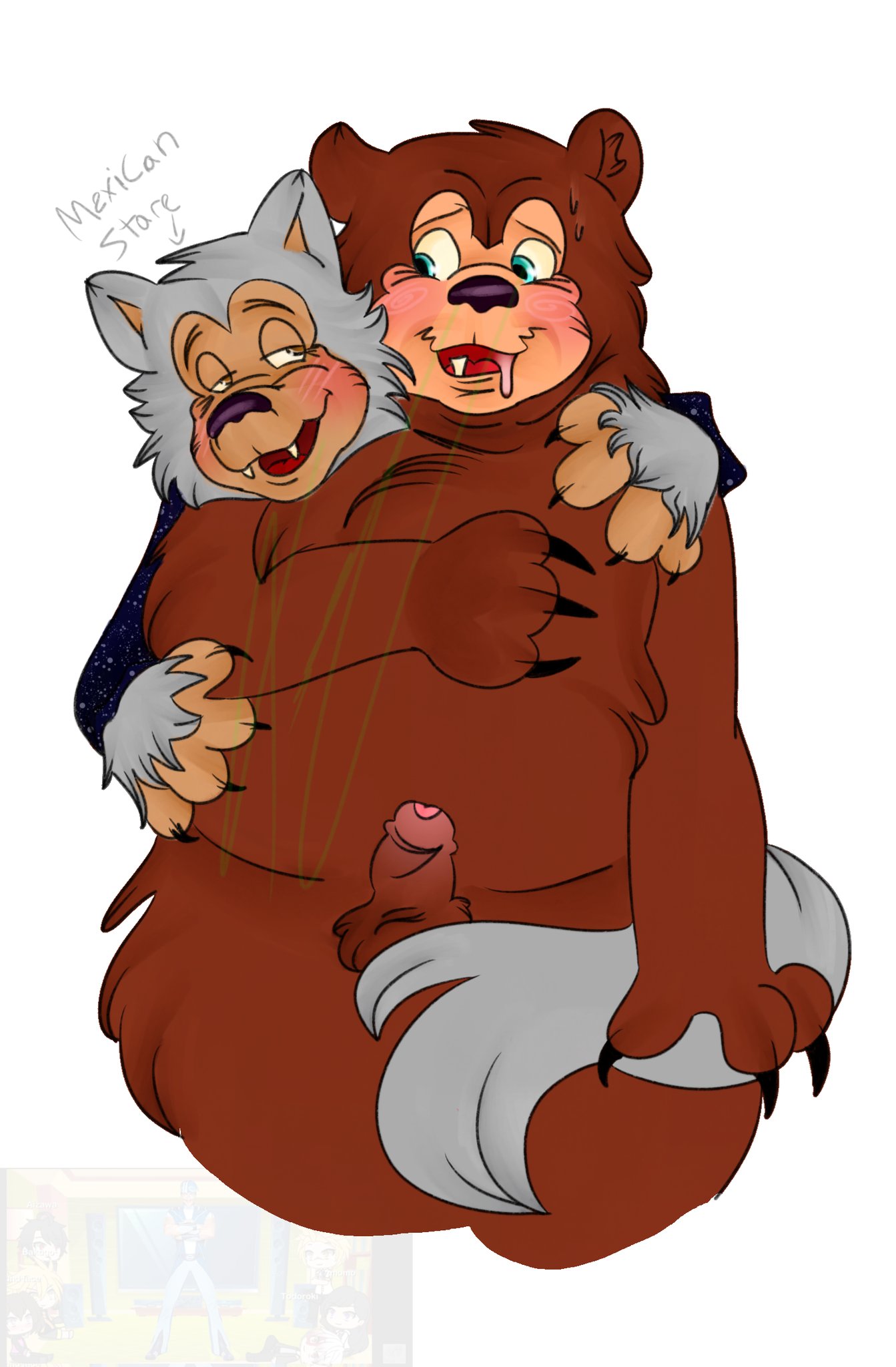 2boys bear behind behind_another billy_bob billy_bob_brockali boyfriends canid canine couple drooling duo duo_focus furry furry_only gay half-closed_eyes hands_on_partner happy hug love male male_only mexican old_man_yaoi rolfe_dewolfe showbiz_pizza_place shy silly smug tail_wrap the_rock-afire_explosion ursid ursine wolf yaoi