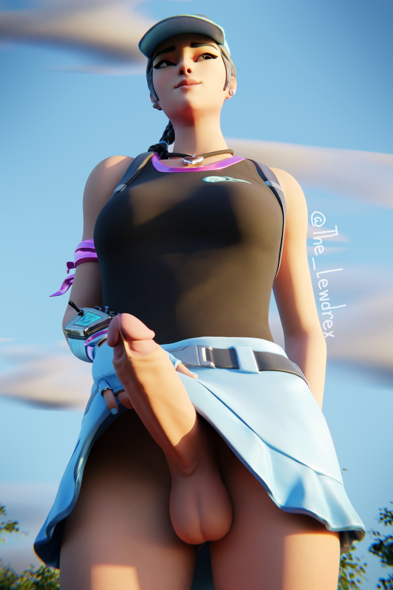 1futa 1girls 3d 3d_(artwork) alternate_version_available balls big_penis blender bottomless_skirt braid braided_hair braided_ponytail clothed clothing epic_games erect_penis erection female female_focus female_only fortnite fortnite:_battle_royale futa_only futanari golf_cap golf_outfit headwear hi_res highres lewdrex lifting_skirt light-skinned_female light-skinned_futanari light_skin no_panties no_panties_under_skirt no_underwear outdoors outside penis ponytail pose posing presenting presenting_penis rio_(fortnite) shadow showing_off skirt skirt_lift skirt_up solo solo_focus sunlight tank_top tease teasing upskirt volley_girl watermark