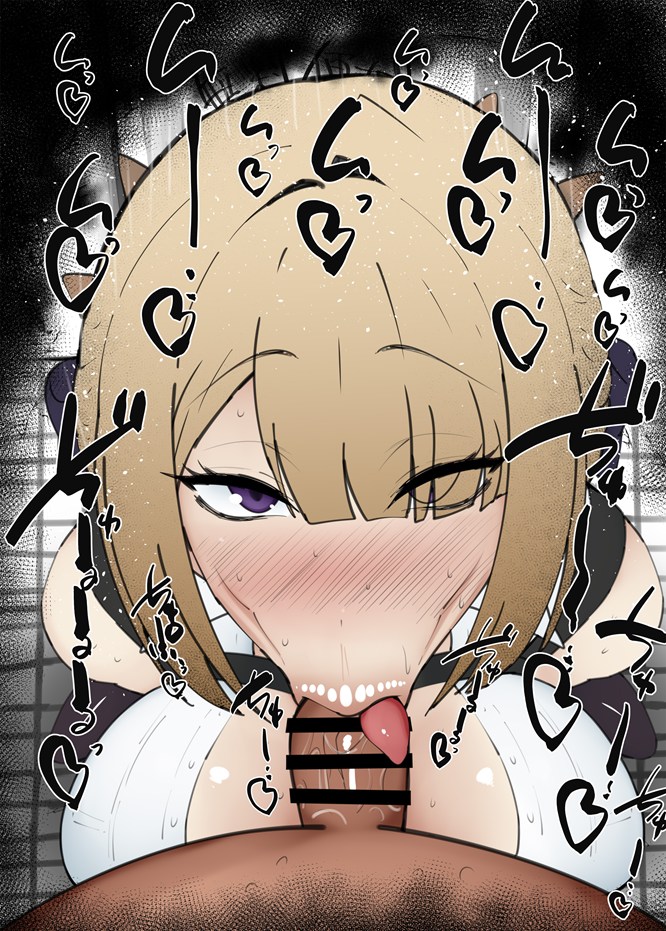 :>=, 1boy, 1girls, bare shoulders, big breasts, big penis, blush, breasts, censored, dark skin, dark-skinned male, detailed background, drooling, evelyn chevalier, eyelashes, fellatio, female, hair over one eye, heart, human, indoor, inside, interracial, kurotama, looking at viewer, male, male pov, oral, oral sex, penis, purple eyes, room, saliva, shiny, shiny skin, short hair, sketch, sound effects, squatting, sweat, text, tongue, tongue out, vein, veins, veiny, veiny penis, visor, zenless zone zero