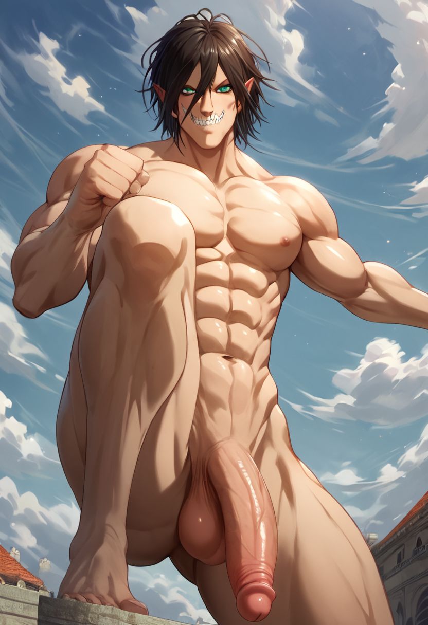 abs ai_generated attack_on_titan attack_titan balls bara biceps big_balls big_penis chest_hair eren_jaeger gay giant giant_male ilovementits male male_only manly mature_male monster monster_boy muscular nipples penis pubic_hair shingeki_no_kyojin thighs titan yaoi