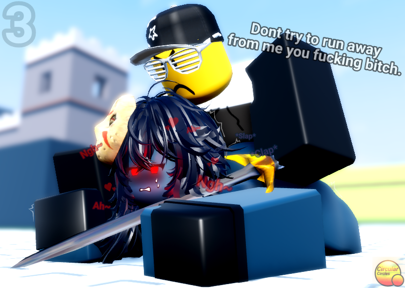 1boy 1girls 3d blue_skin circularx2 combat_initiation crossroads_(roblox) english_text forced from_behind jason_(combat_initiation) on_floor roblox roblox_game robloxian rule_63 self_upload sword tagme text yellow_skin