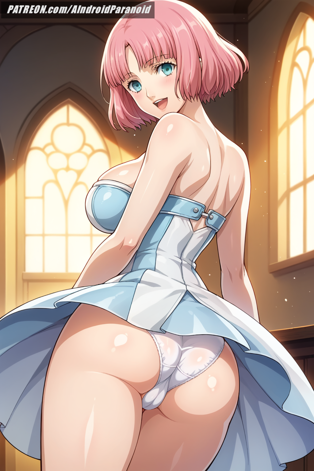 1boy 1girls ahe_gao ai_generated aindroidparanoid ass ass_focus atlus big_breasts blue_eyes boobjob breasts busty cameltoe catherine_(game) cum doggy_style doggy_style_position female female_focus from_behind grabbing_head huge_breasts large_breasts nipples paizuri pink_hair pussy rin_(catherine) sex sex_from_behind short_hair stable_diffusion titjob