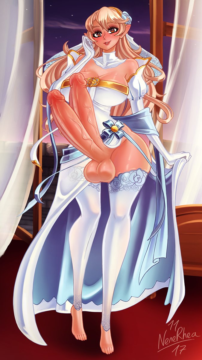 1futa, ass, balls, big ass, big breasts, breasts, clothed, clothing, corrin (fire emblem), corrin (fire emblem) (female), curvy, detached sleeves, diphallia, diphallism, dress, erection, female, fire emblem, fire emblem fates, full-package futa, futa only, futanari, hourglass figure, huge cock, humanoid, humanoid penis, intersex, long hair, looking at viewer, mostly clothed, multi genitalia, multi penis, nenerhea, nintendo, penis, pointy ears, seductive look, solo, thick thighs, thin waist, tight clothing, veiny penis, wide hips