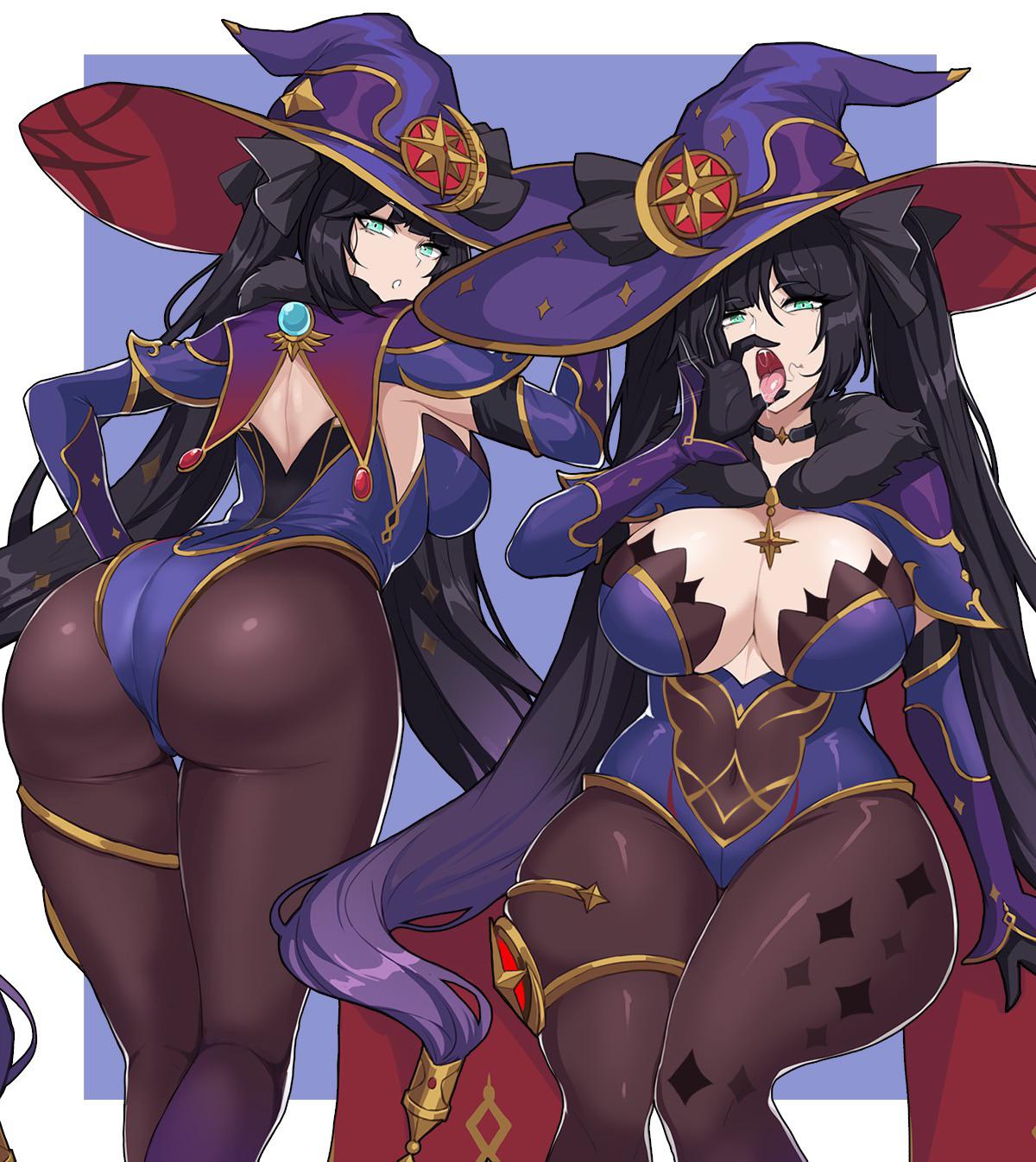 1girls ass big_ass big_butt breasts drogod_(artist) fellatio_gesture female female_only genshin_impact hi_res huge_ass huge_butt large_ass large_breasts large_butt leotard mona_(genshin_impact) naughty_face open_mouth oral_invitation pantyhose round round_ass round_butt stray_pubic_hair thick_thighs tongue tongue_out twintails wide_hips witch_hat