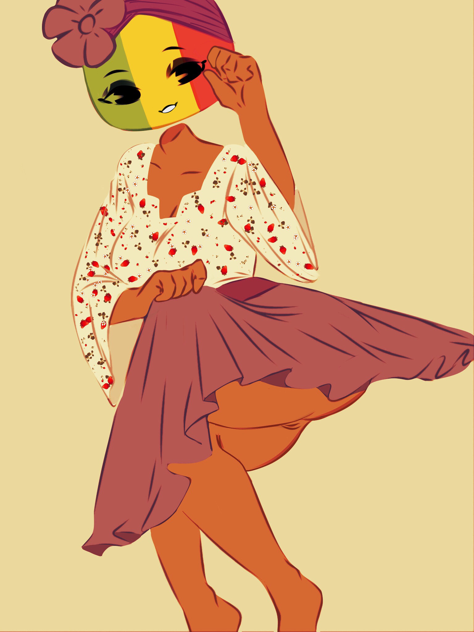bowtie, countryhumans, countryhumans girl, dark skin, dark-skinned female, dress, female, flawsy, mali (countryhumans), republic of mali