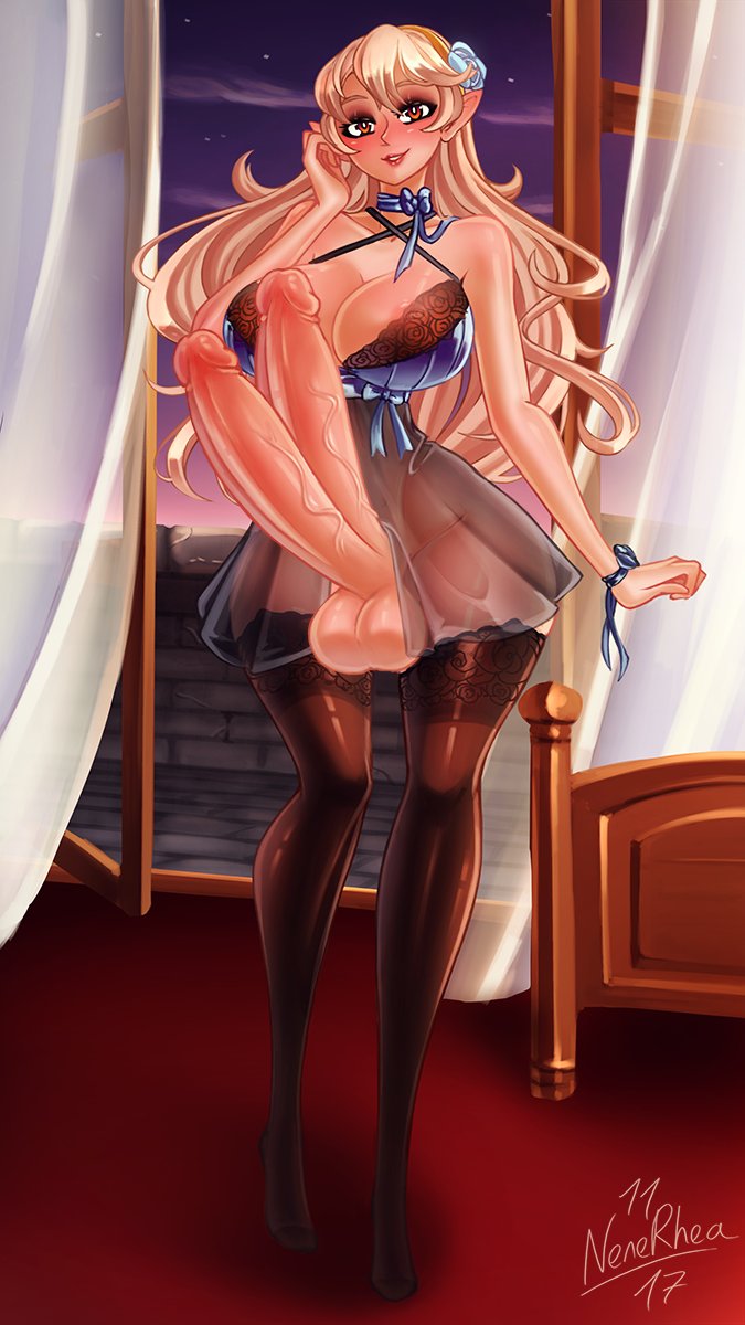 1futa, ass, balls, big ass, big breasts, breasts, clothed, clothing, corrin (fire emblem), corrin (fire emblem) (female), curvy, diphallia, diphallism, erection, female, fire emblem, fire emblem fates, full-package futa, futa only, futanari, hourglass figure, huge cock, humanoid, humanoid penis, intersex, lingerie, long hair, looking at viewer, multi genitalia, multi penis, negligee, nenerhea, nintendo, partially clothed, penis, pointy ears, seductive look, solo, thick thighs, thin waist, veiny penis, wide hips