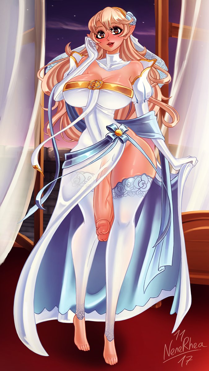 1futa, ass, big ass, big breasts, breasts, clothed, clothing, corrin (fire emblem), corrin (fire emblem) (female), curvy, detached sleeves, diphallia, diphallism, female, fire emblem, fire emblem fates, futa only, futanari, hourglass figure, huge cock, humanoid, humanoid penis, intersex, long hair, looking at viewer, mostly clothed, multi genitalia, multi penis, nenerhea, nintendo, penis, pointy ears, solo, thick thighs, thin waist, tight clothing, veiny penis, wide hips