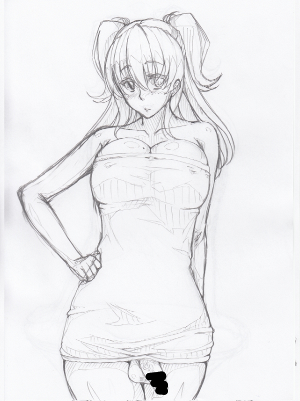 1futa anzu_kuniyoshi balls breasts busty censored censored_penis cleavage dress full-package_futanari futanari hiromin hourglass_figure intersex looking_at_viewer mole mole_on_breast penis penis_under_dress sketch smile solo_futa testicles tube_dress tubetop veiny_penis voluptuous