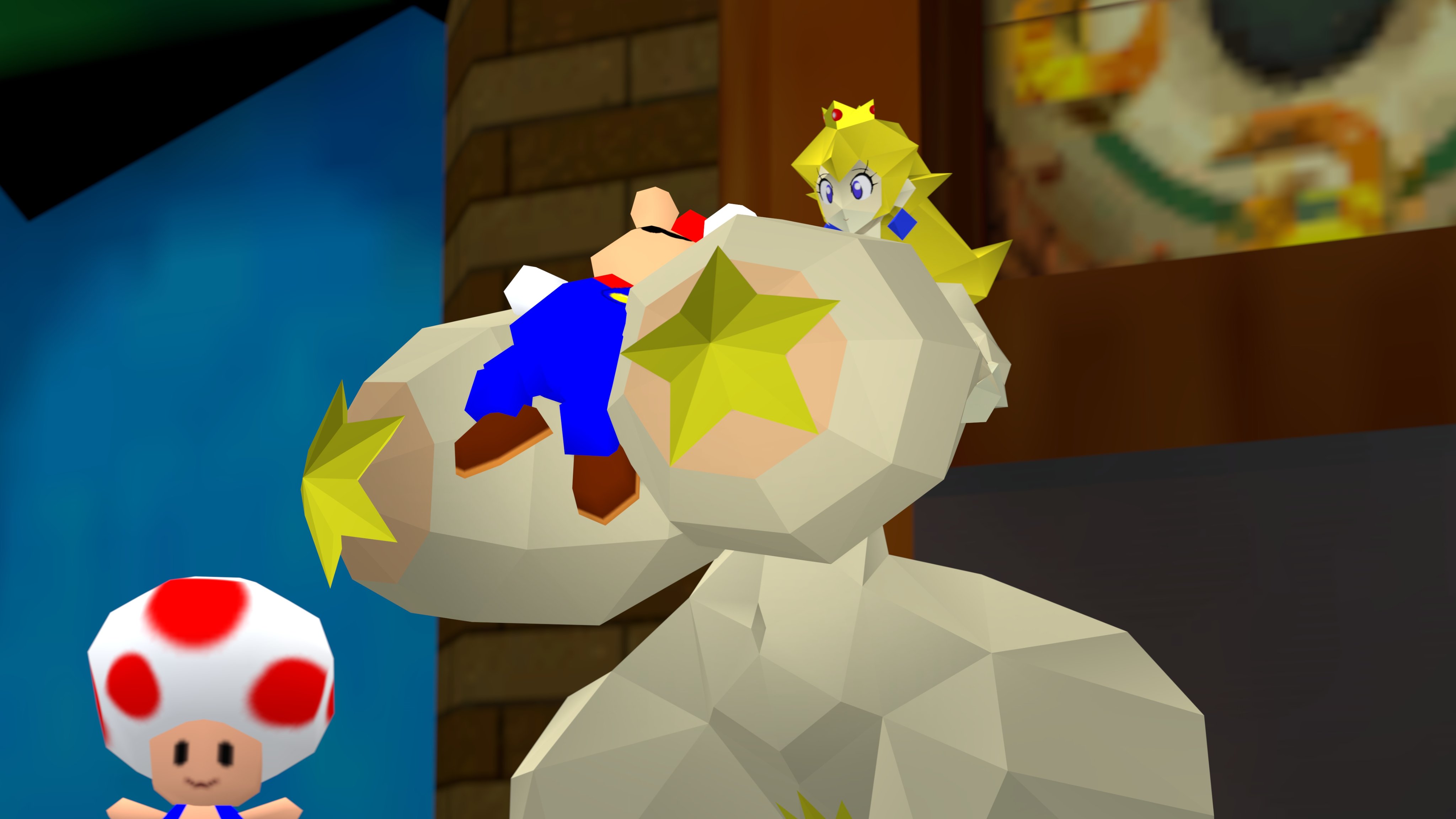 1girl, 1girl2boys, 1girls, 2boys, 2boys1girl, 3d, 3d (artwork), allstarman, areola, areola slip, areolae, big breasts, bimbo, blonde, blonde female, blonde hair, blonde hair female, blonde-haired female, blue, boobies, boobies bigger than head, boobies out, boobs, breasts, eyes, fair-skinned female, fair-skinned male, fat boobies, fat boobs, fat breasts, fat tits, huge boobies, huge boobs, huge breasts, huge tits, laying on breasts, light-skinned female, light-skinned male, low poly, low poly peach, low-poly, mario, mario (series), massive boobs, massive breasts, massive tits, nintendo, pasties, polygonal, polygonal body, polygonal breast, princess, princess peach, princess peach (cyanu), princess toadstool, star, star (symbol), star pasties, super mario 64, tits, tits bigger than head, tits out, toad (mario), voluptuous, voluptuous female