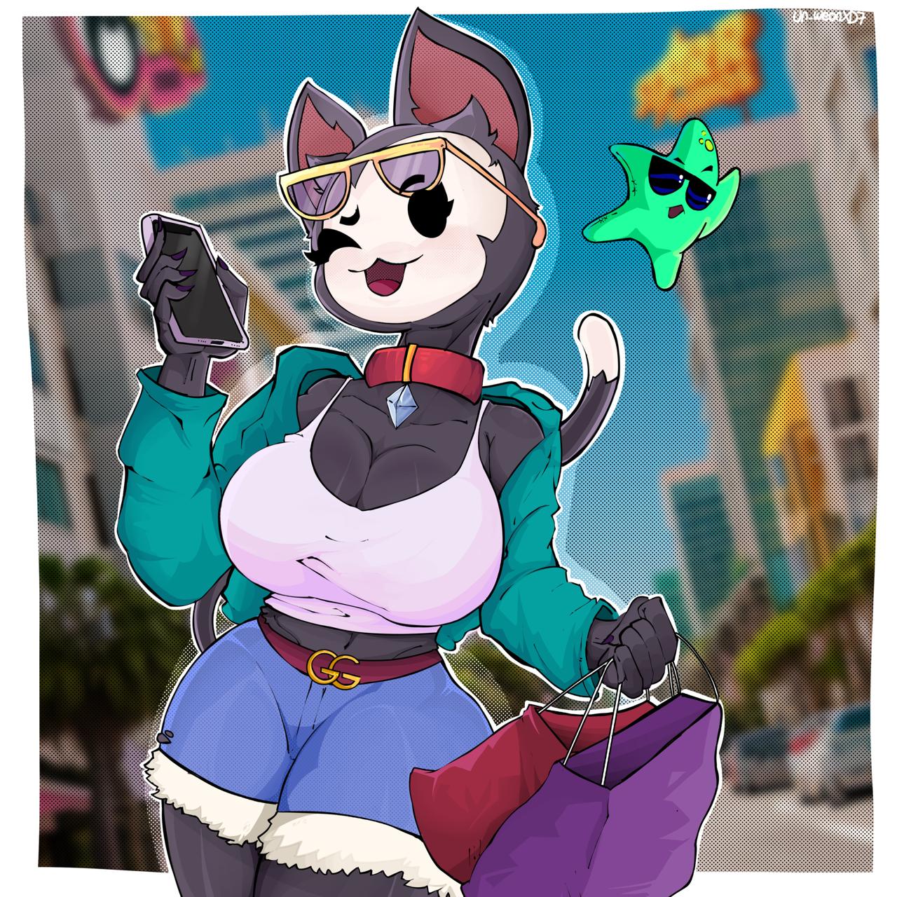 anthro ass big_ass brawl_stars breasts cat_ears cat_humanoid detailed_background hi_res kit_(brawl_stars) rule_63 thick_thighs un_weon