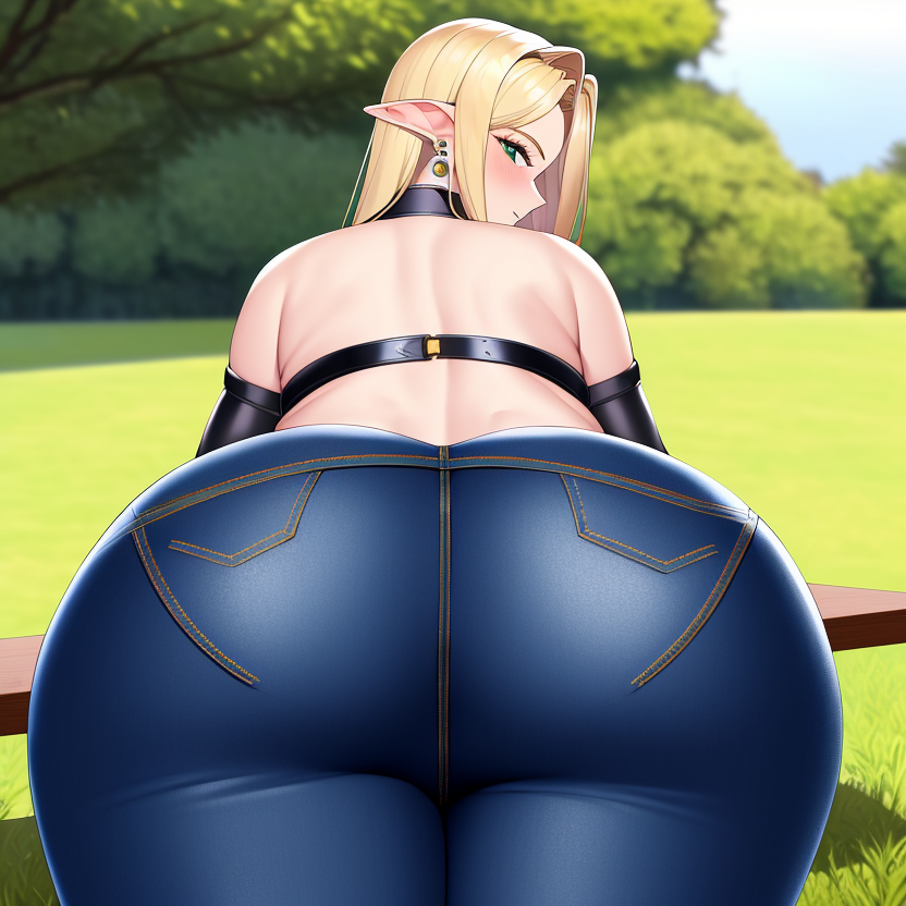 1girls ai_generated alborewimi arched_back ass ass_focus bare_back bare_shoulders big_ass big_butt black_sleeves blonde_hair blue_jeans blush close-up collar denim denim_bottomwear denim_clothing denim_jeans dumptruck_ass earrings elf elf_ears fat_ass female firm_ass from_behind green_eyes heavenly_ass huge_ass huge_butt inviting jeans light-skinned_female looking_at_viewer looking_back massive_ass massive_butt mature_female nai_diffusion naughty on_stomach on_table outdoors pawg pointy_ears posing presenting rear_view round_ass round_butt seductive showing_ass showing_off showing_off_ass slutty_outfit solo solo_focus stable_diffusion suggestive tease teasing teasing_viewer thick_ass thick_thighs tight_clothing tight_jeans wide_ass