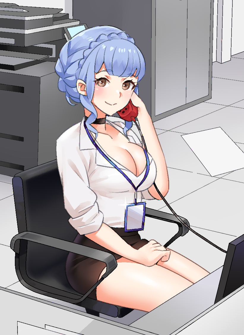 1girls blue_hair breasts cleavage commission female female_only fire_emblem fire_emblem:_three_houses fully_clothed igni_tion indoors large_ass marianne_von_edmund miniskirt nintendo office office_lady pencil_skirt skirt solo