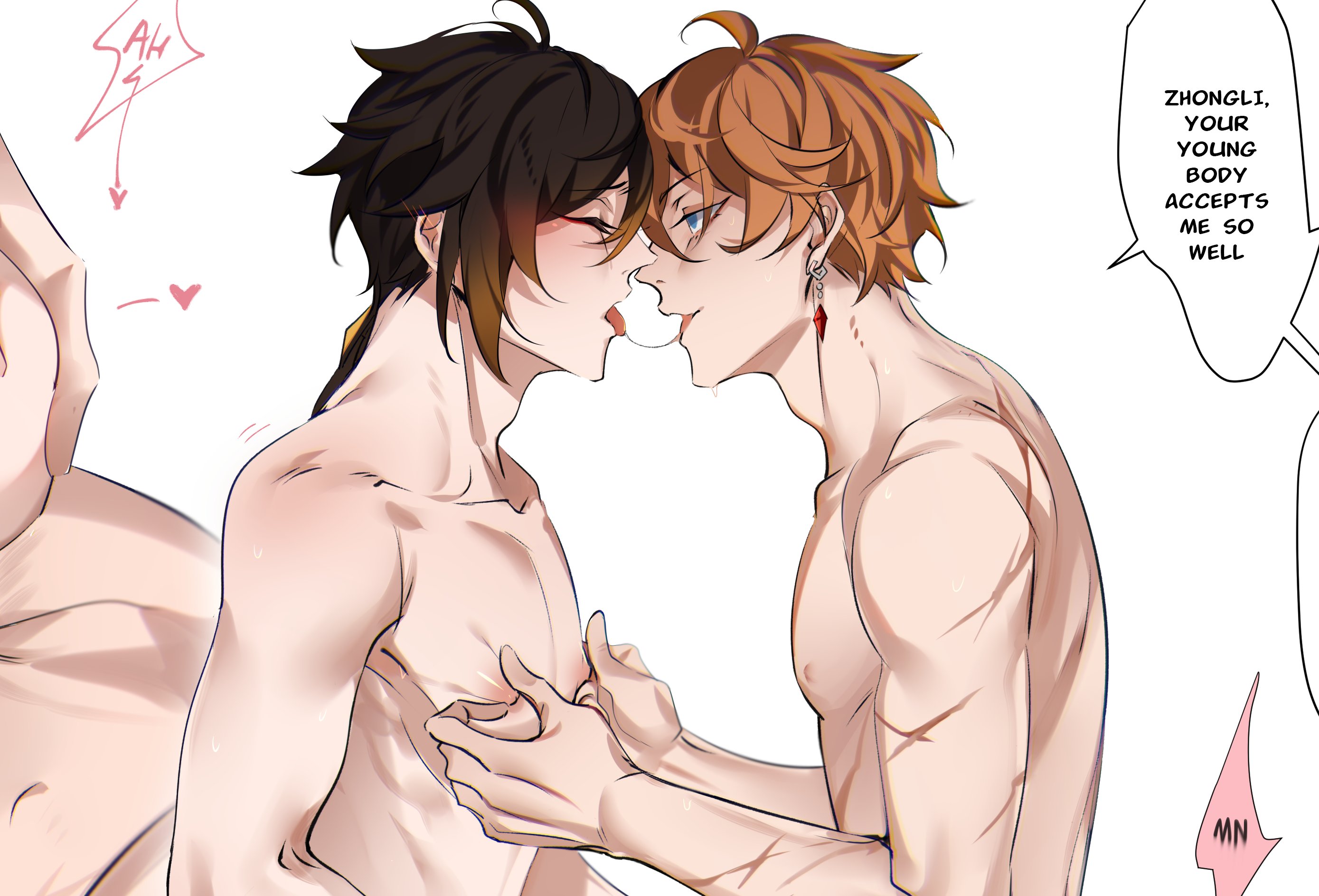 childe (genshin impact), genshin impact, male, nipple play, nipples, tartaglia (genshin impact), yaoi, yeobosannsfw, zhongli (genshin impact)